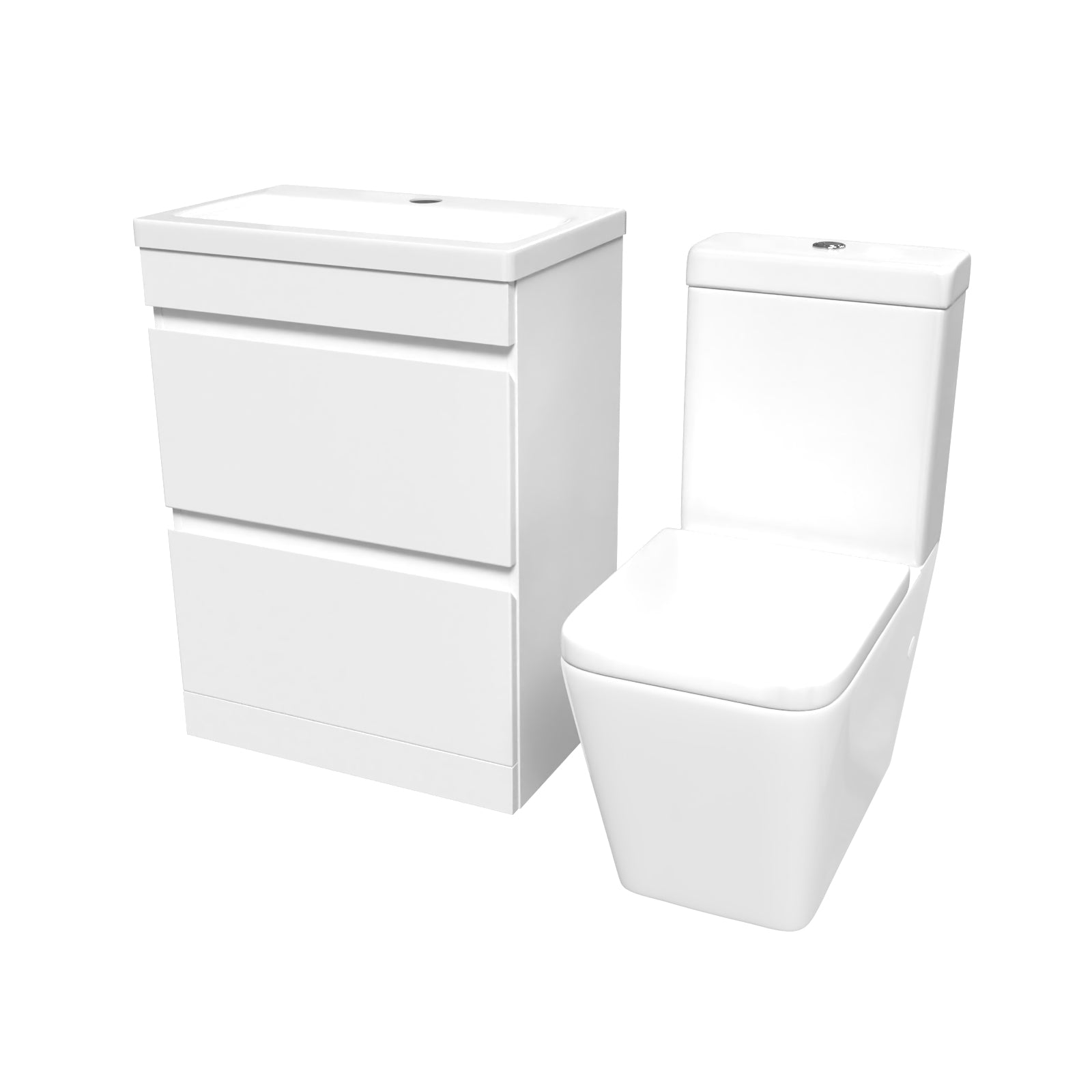 Alaska 600mm 2 Drawers Freestanding White Basin Vanity & Close Coupled Toilet