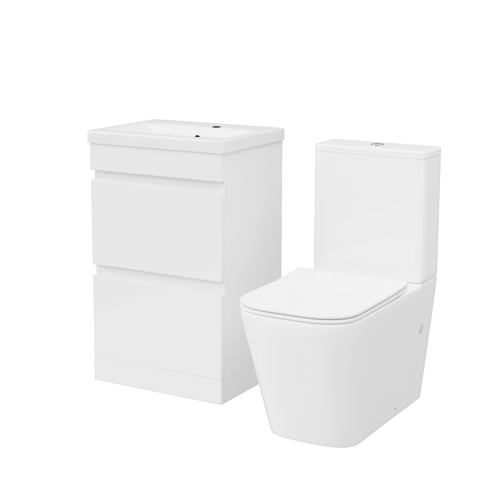 Alaska 600mm 2 Drawers Freestanding White Basin Vanity & Close Coupled Toilet