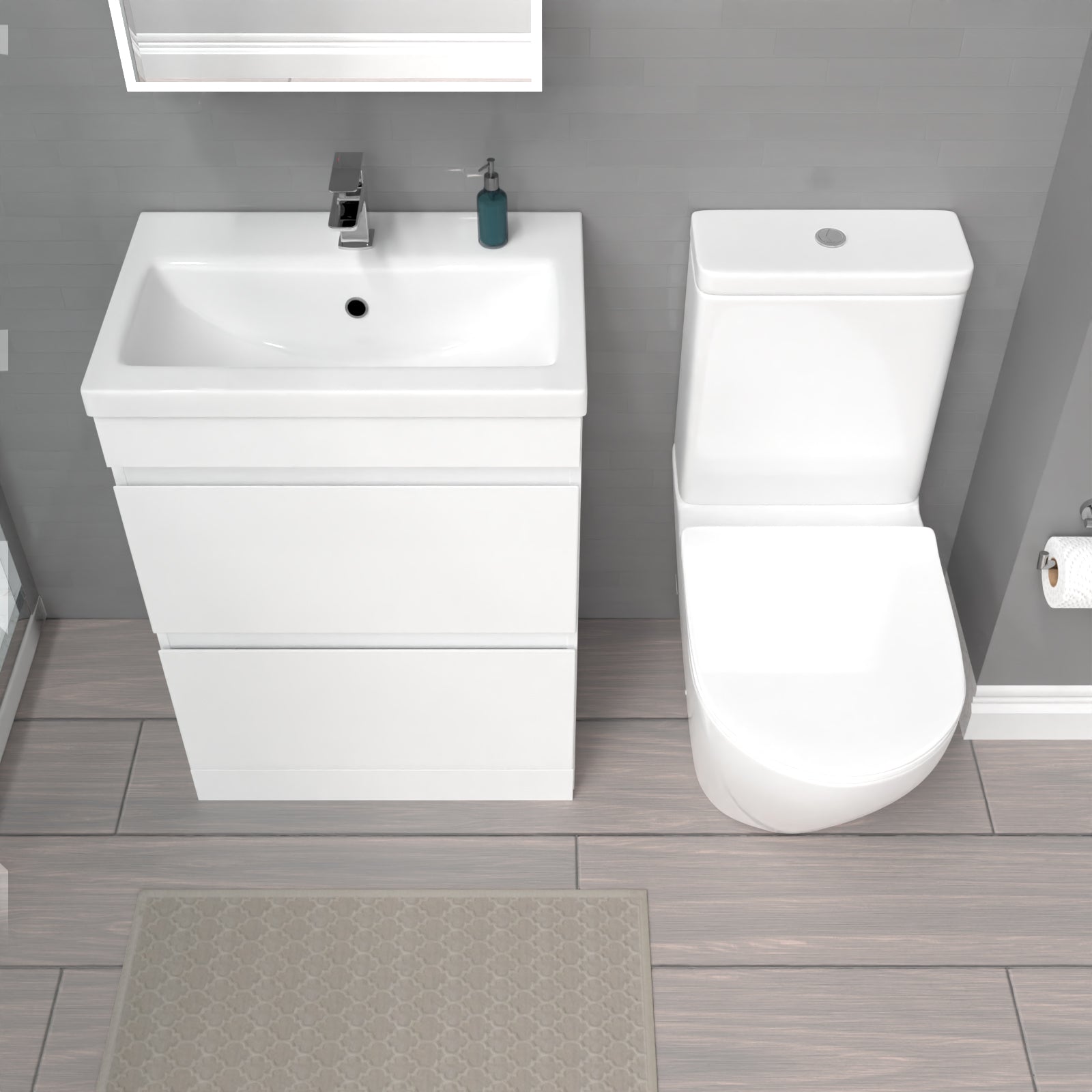 Alaska 600mm 2 Drawers Gloss White Basin Vanity & Rimless Close Coupled Toilet