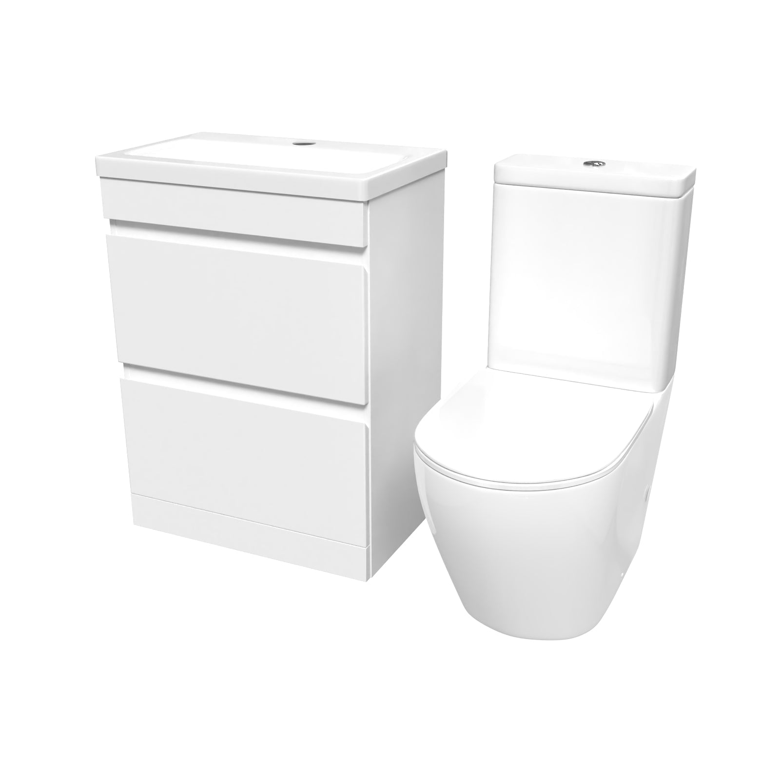 Alaska 600mm 2 Drawers Gloss White Basin Vanity & Rimless Close Coupled Toilet