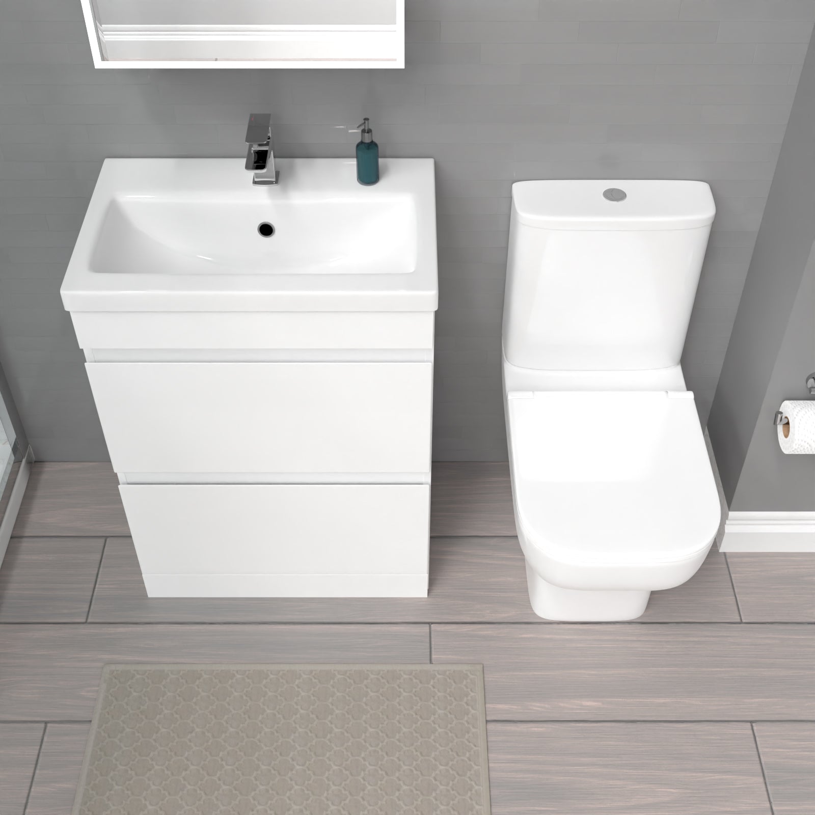 Alaska White 600mm 2 Drawers Basin Vanity Unit & Close Coupled Toilet