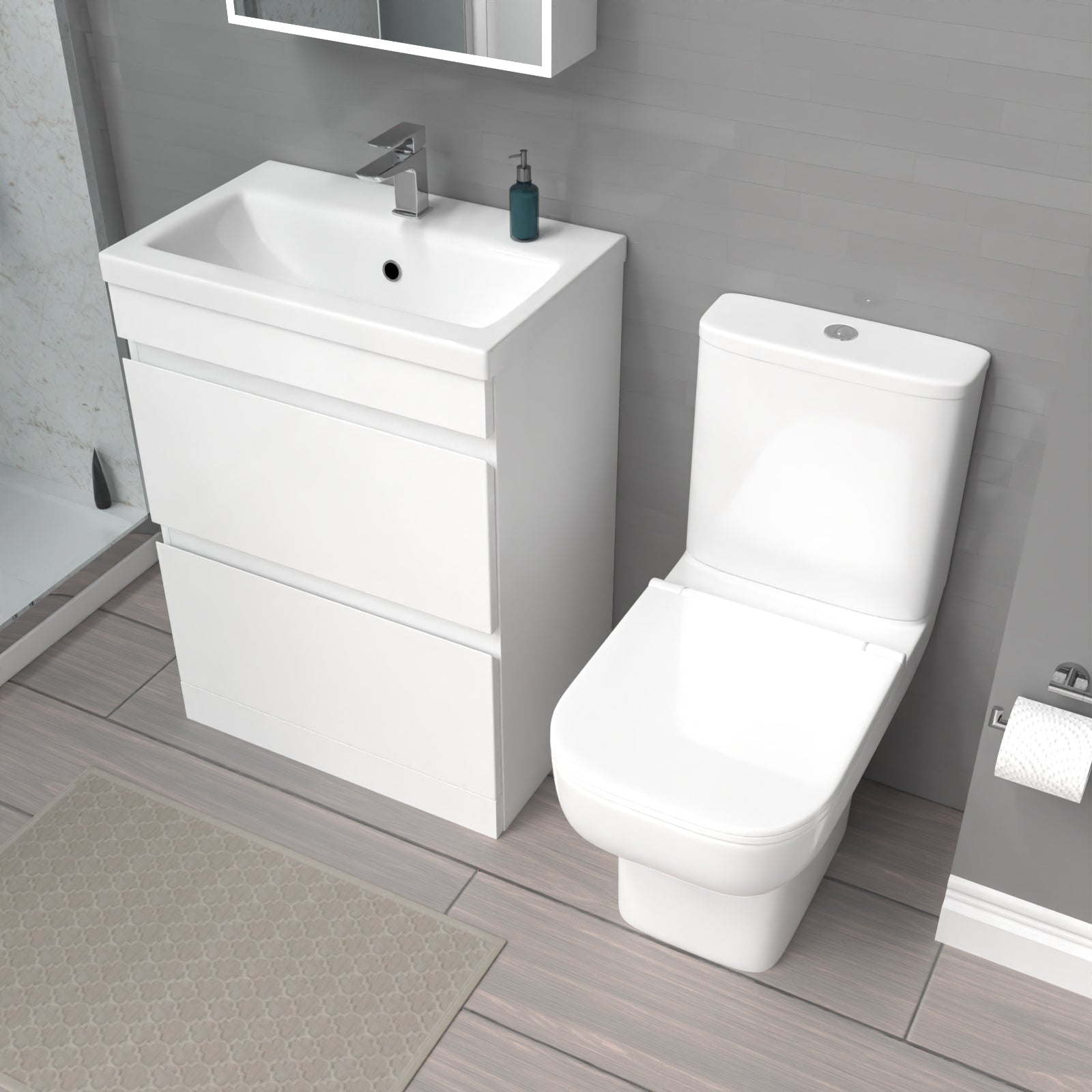 Alaska White 600mm 2 Drawers Basin Vanity Unit & Close Coupled Toilet