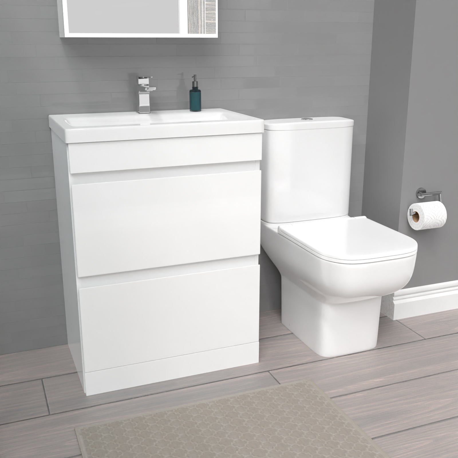 Alaska White 600mm 2 Drawers Basin Vanity Unit & Close Coupled Toilet