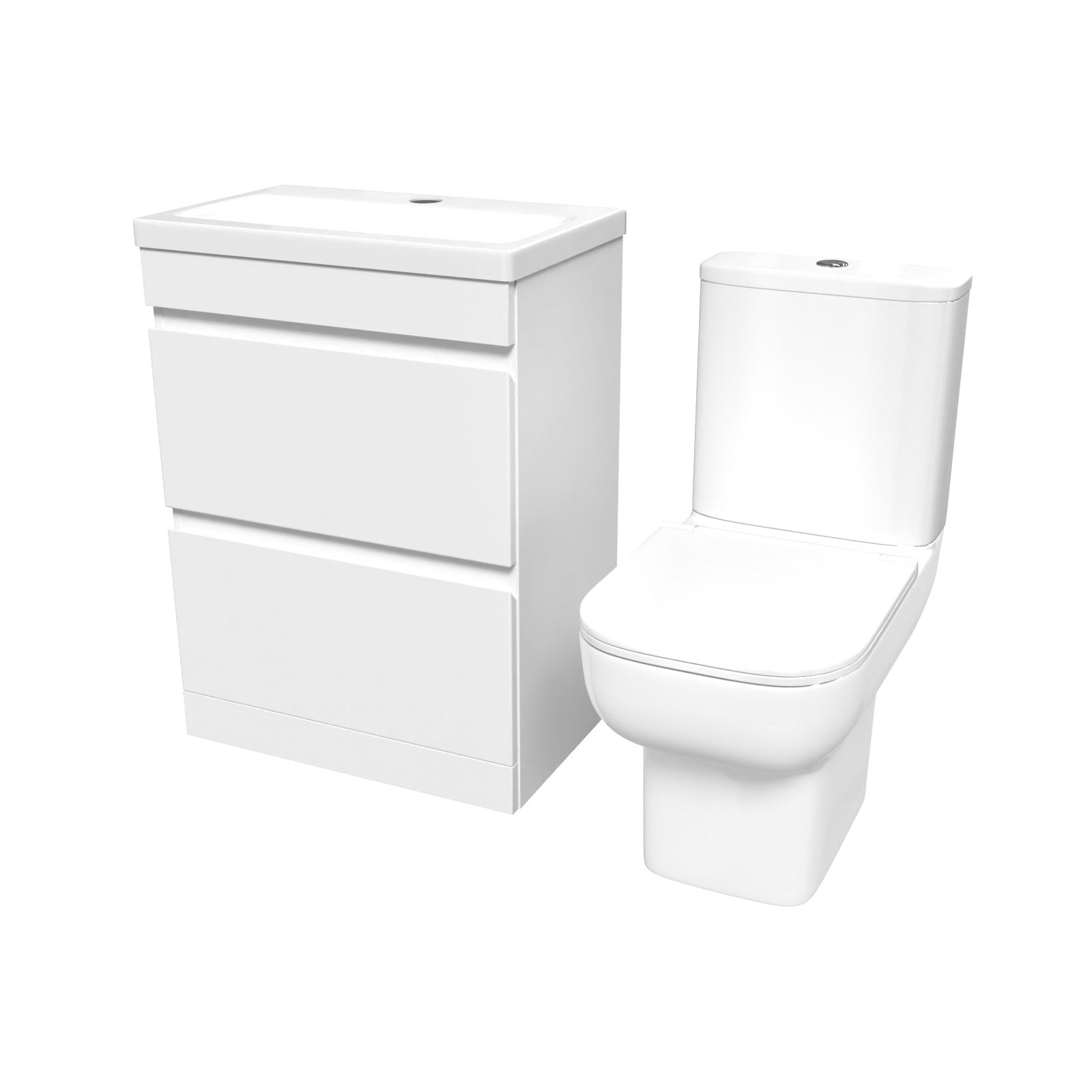 Alaska White 600mm 2 Drawers Basin Vanity Unit & Close Coupled Toilet