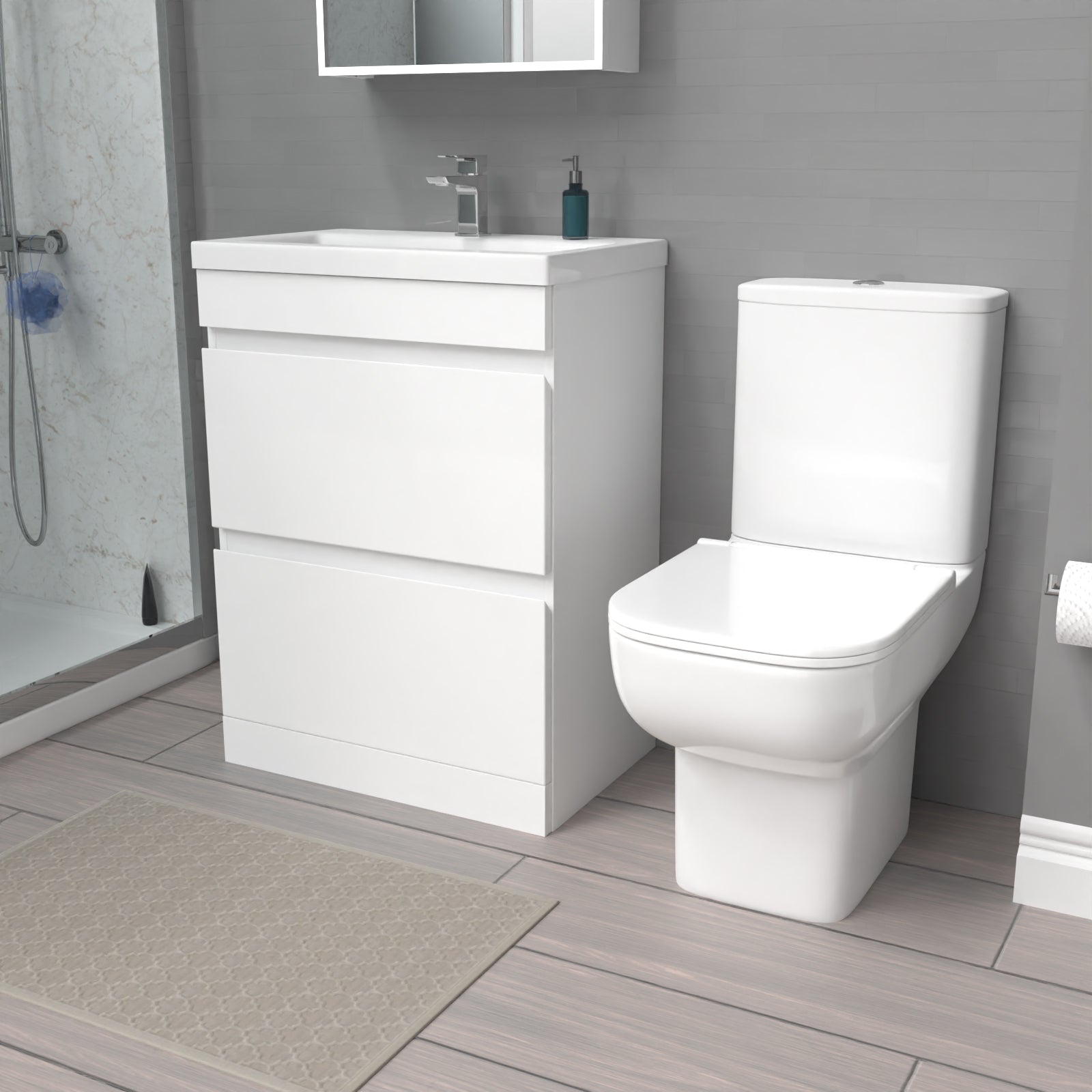 Alaska White 600mm 2 Drawers Basin Vanity Unit & Close Coupled Toilet