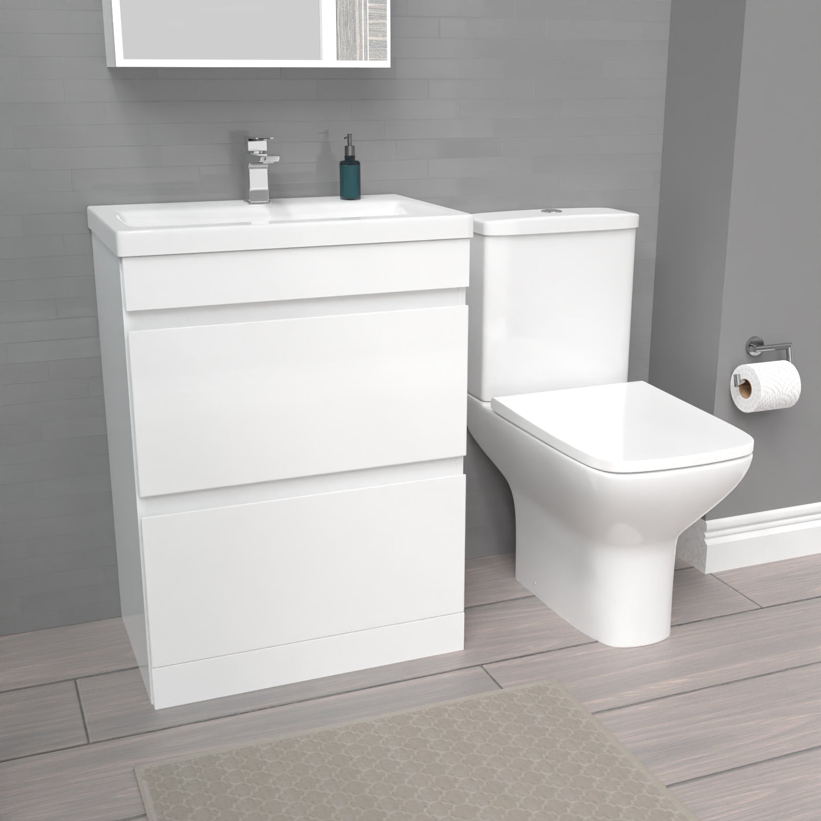 Alaska 600mm White 2 Drawers Basin Vanity Unit & Close Coupled Toilet