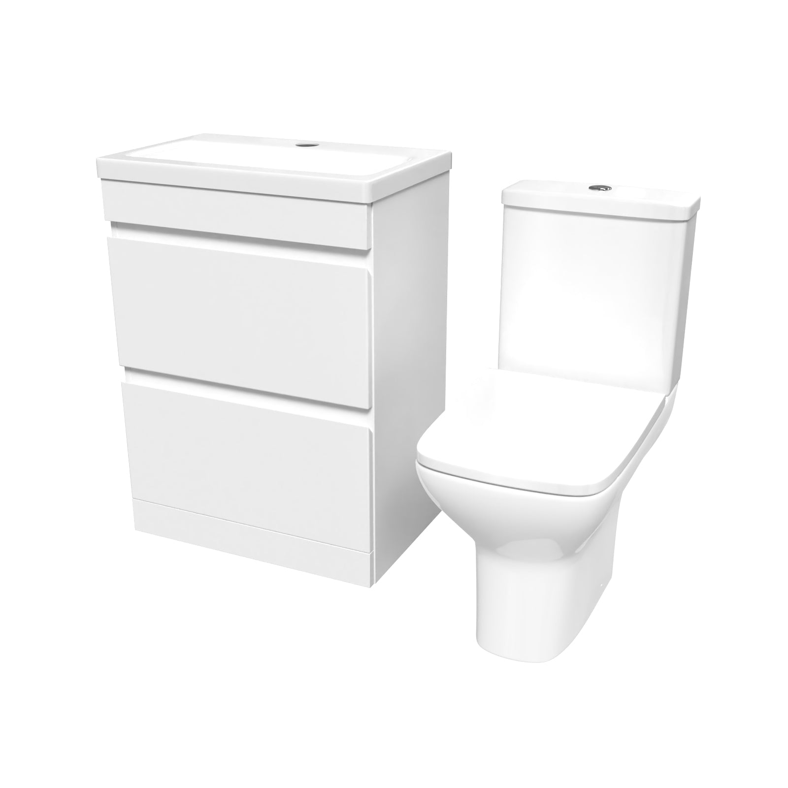 Alaska 600mm White 2 Drawers Basin Vanity Unit & Close Coupled Toilet