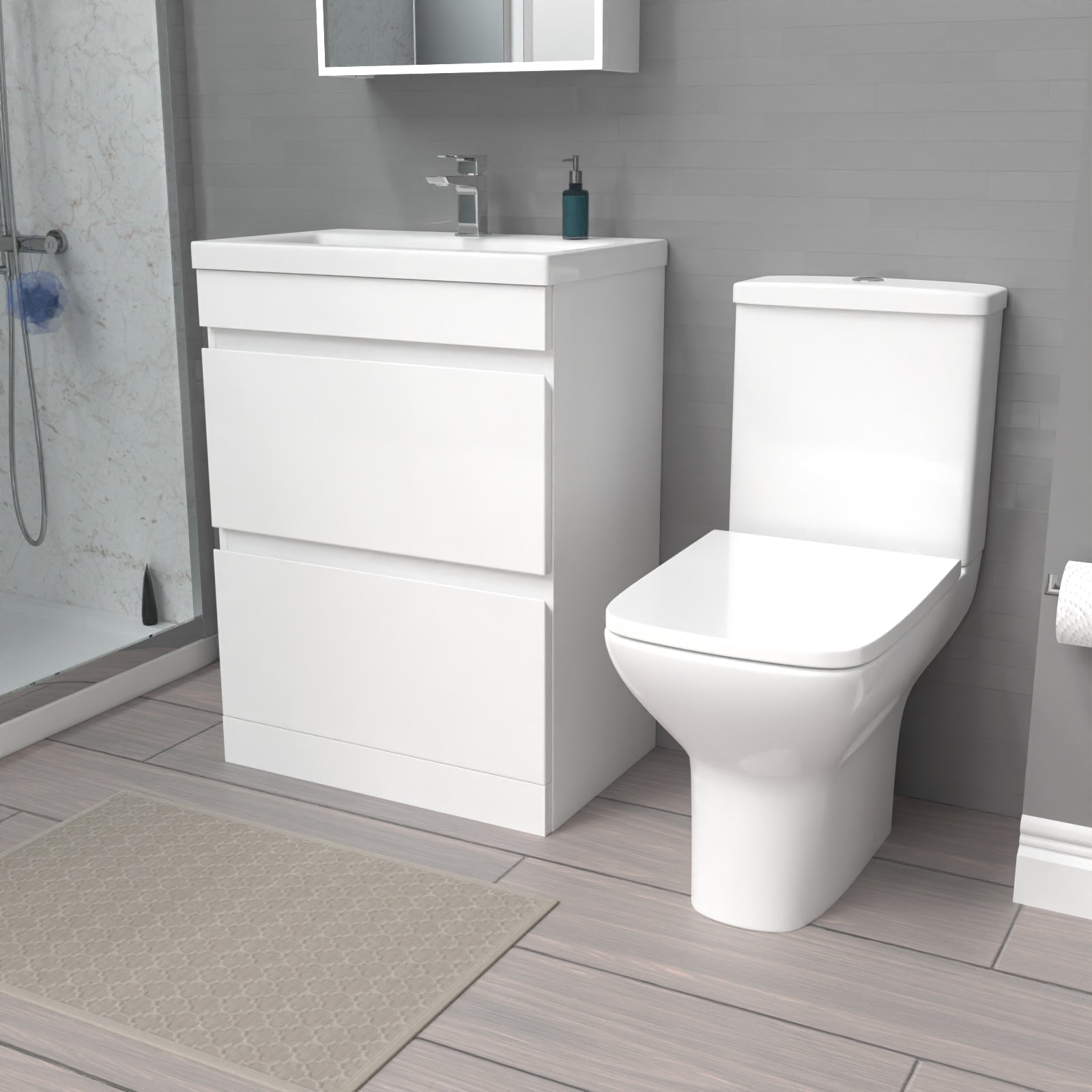 Alaska 600mm White 2 Drawers Basin Vanity Unit & Close Coupled Toilet