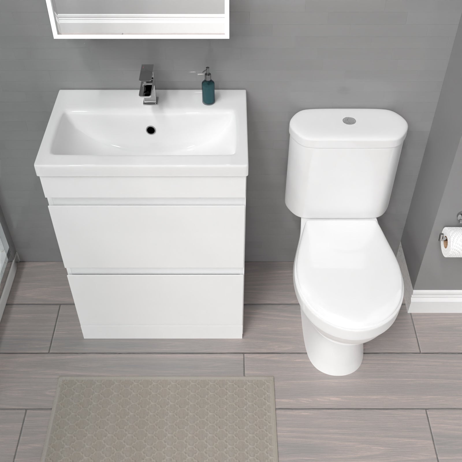 Alaska 600mm 2 Drawers White Basin Vanity Unit & Close Coupled Toilet