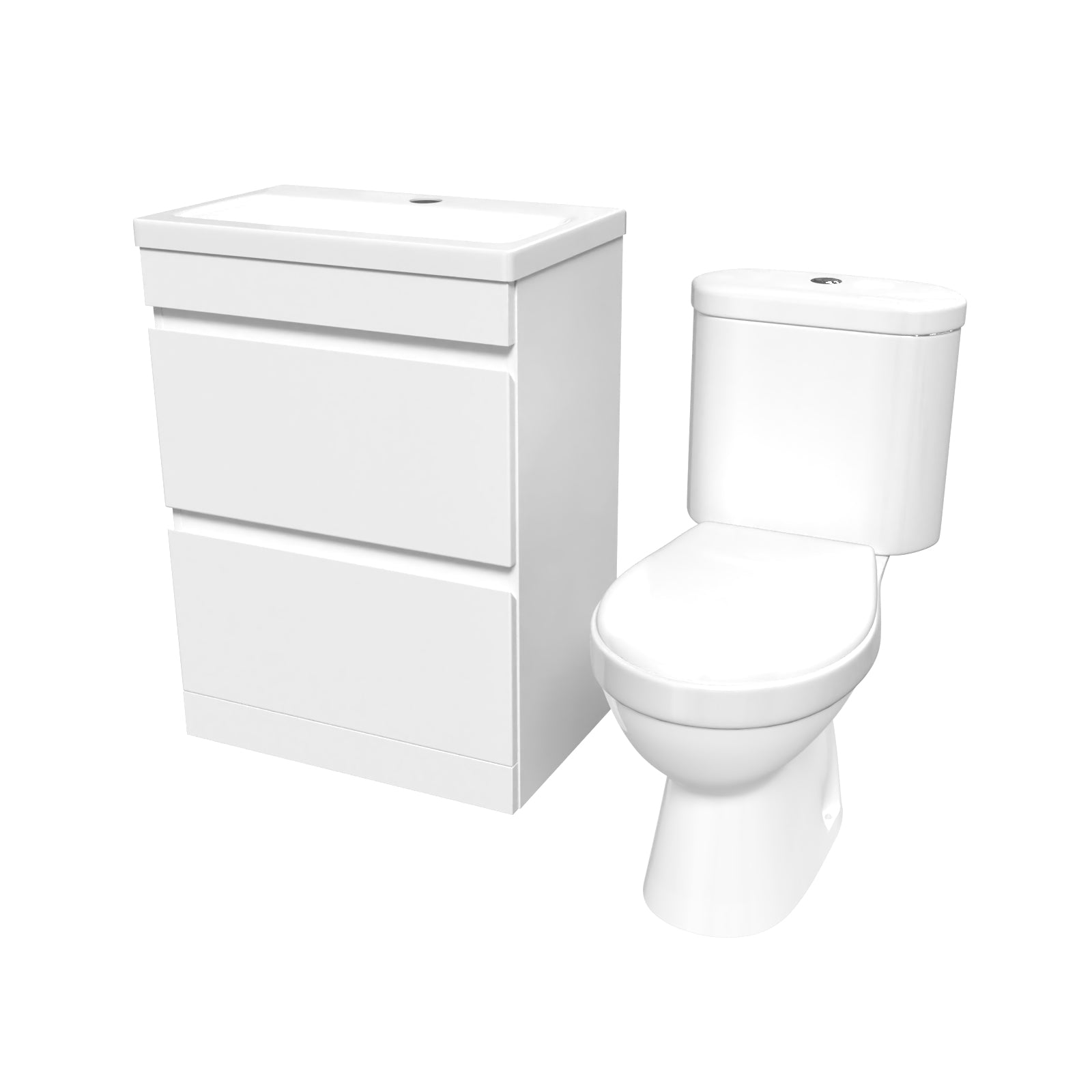 Alaska 600mm 2 Drawers White Basin Vanity Unit & Close Coupled Toilet