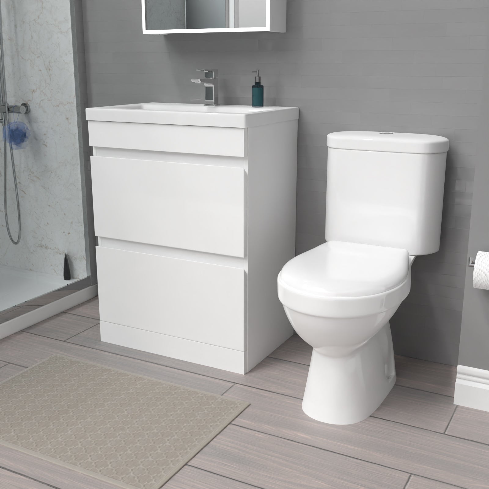 Alaska 600mm 2 Drawers White Basin Vanity Unit & Close Coupled Toilet