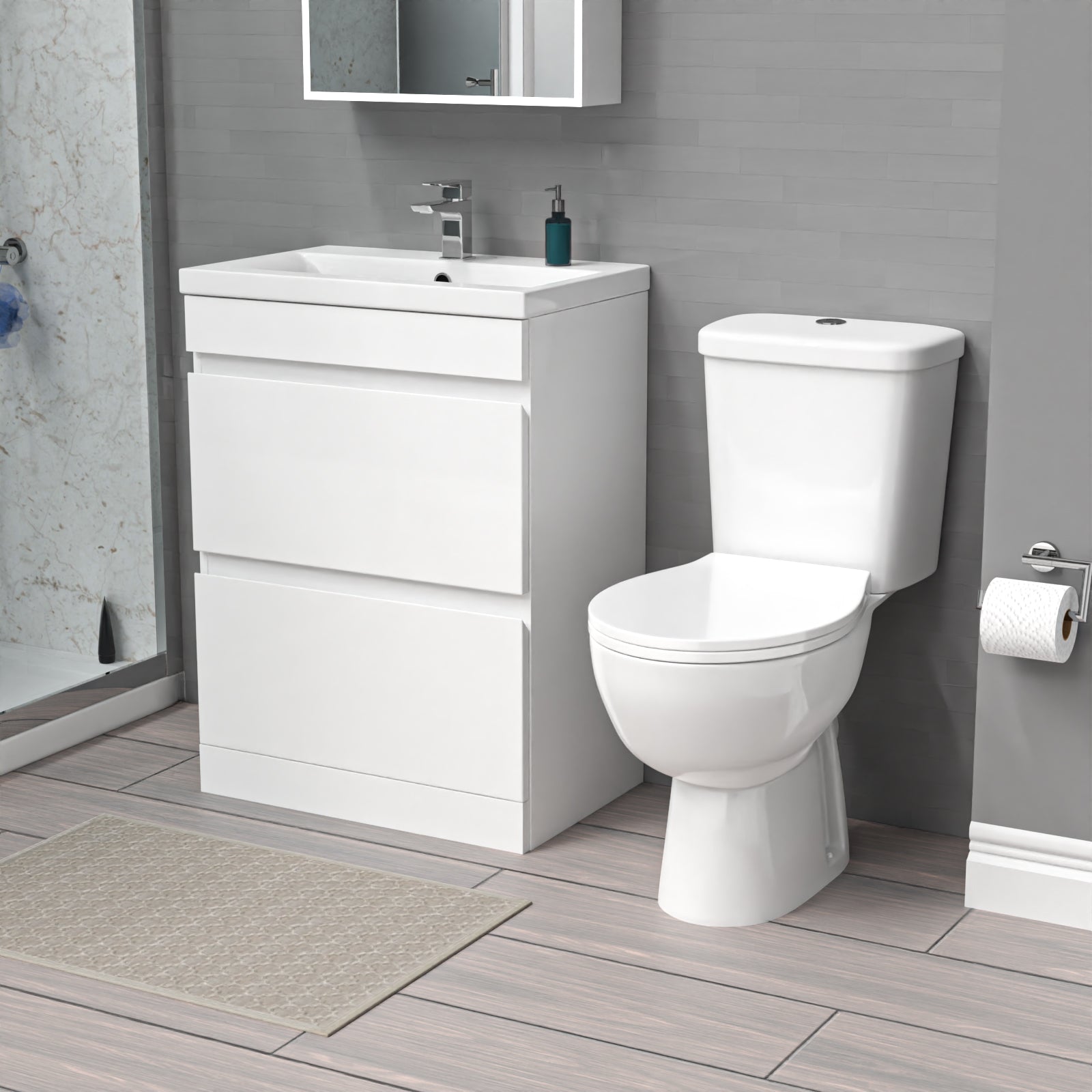 Alaska 600mm 2 Drawers White Basin Vanity Unit & Close Coupled Toilet