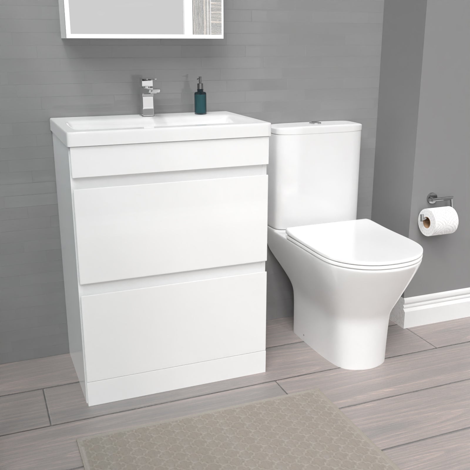 Alaska 600mm 2 Drawers Gloss Basin Vanity & Rimless Close Coupled Toilet White