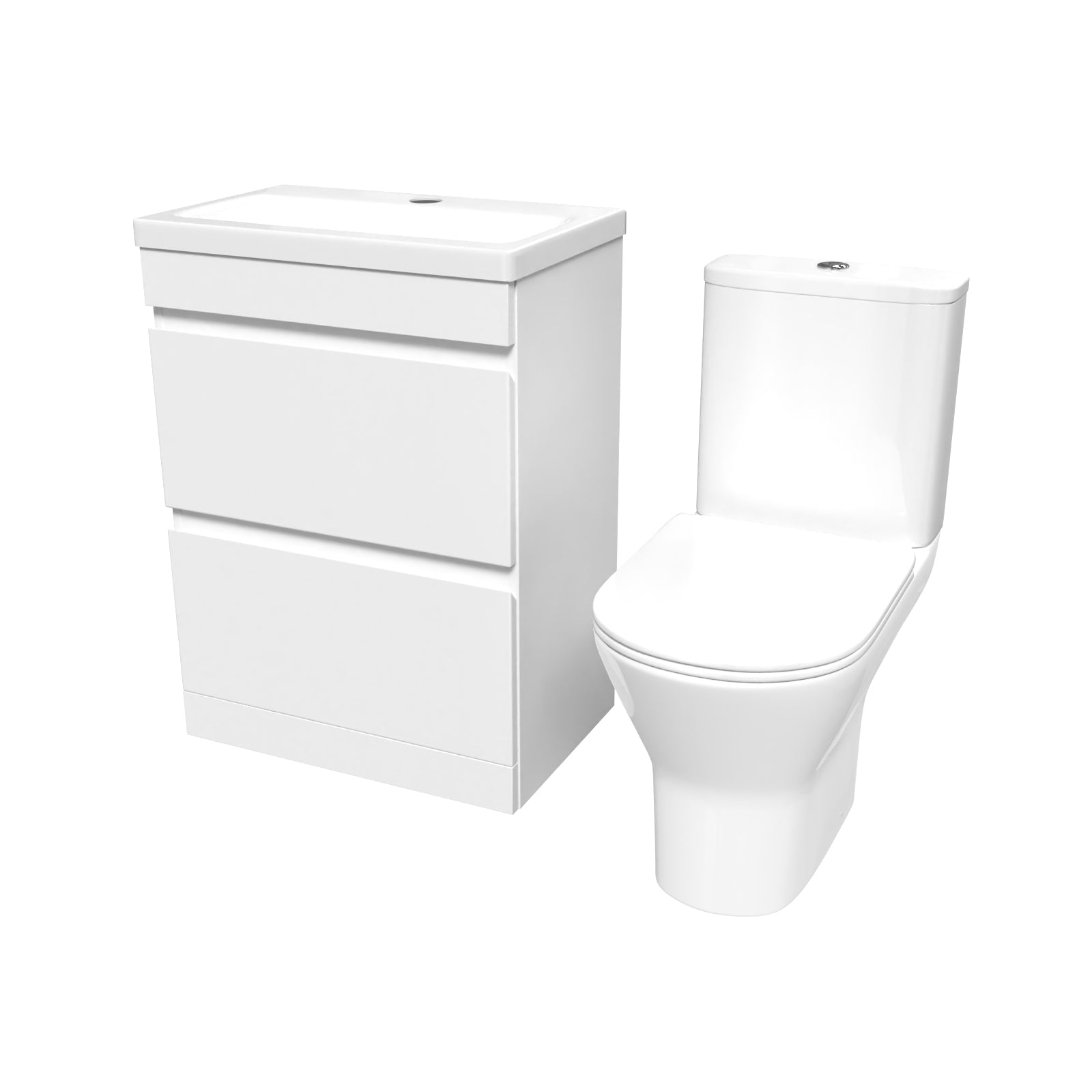 Alaska 600mm 2 Drawers Gloss Basin Vanity & Rimless Close Coupled Toilet White