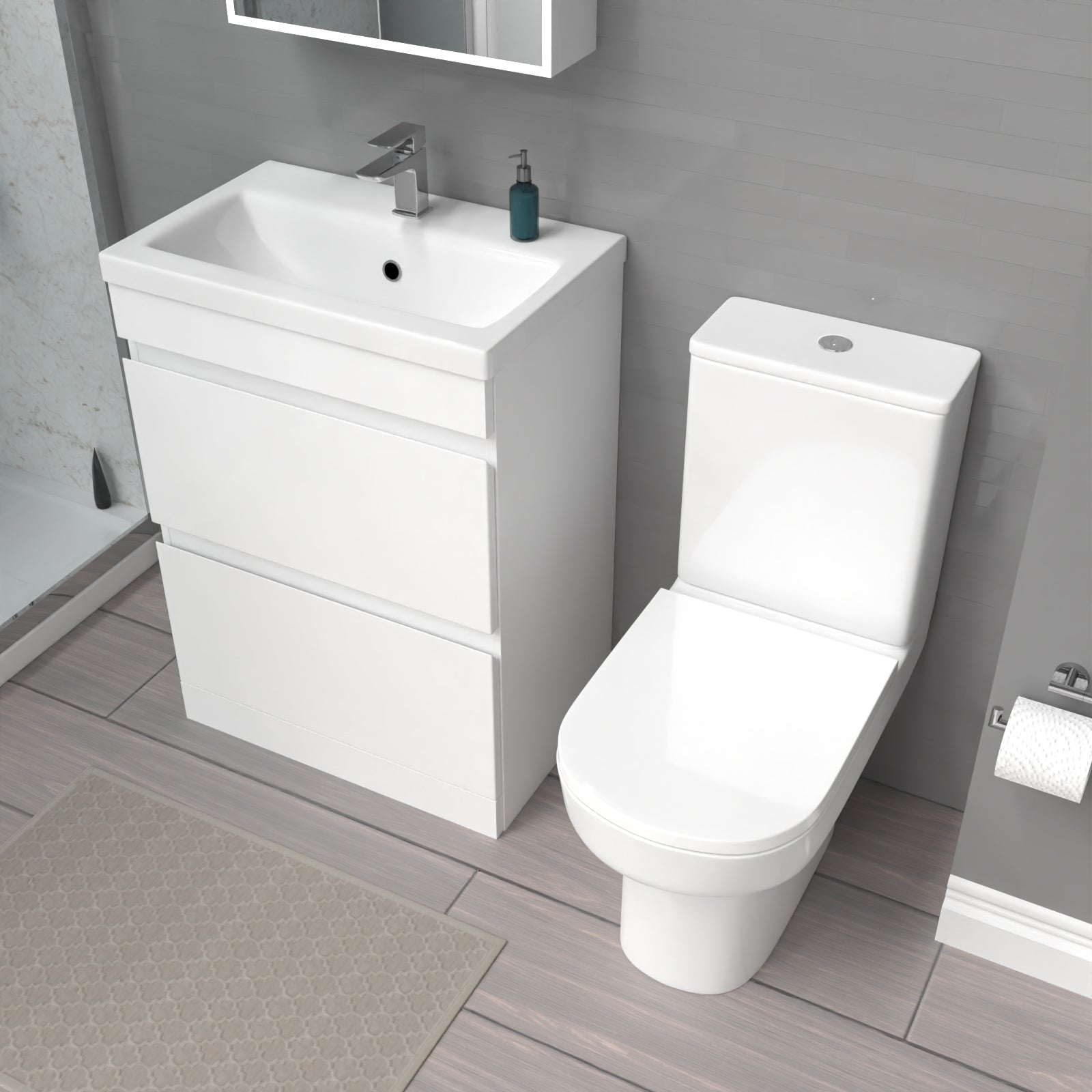 Alaska 600mm 2 Drawers Gloss Basin Vanity & Close Coupled Toilet White