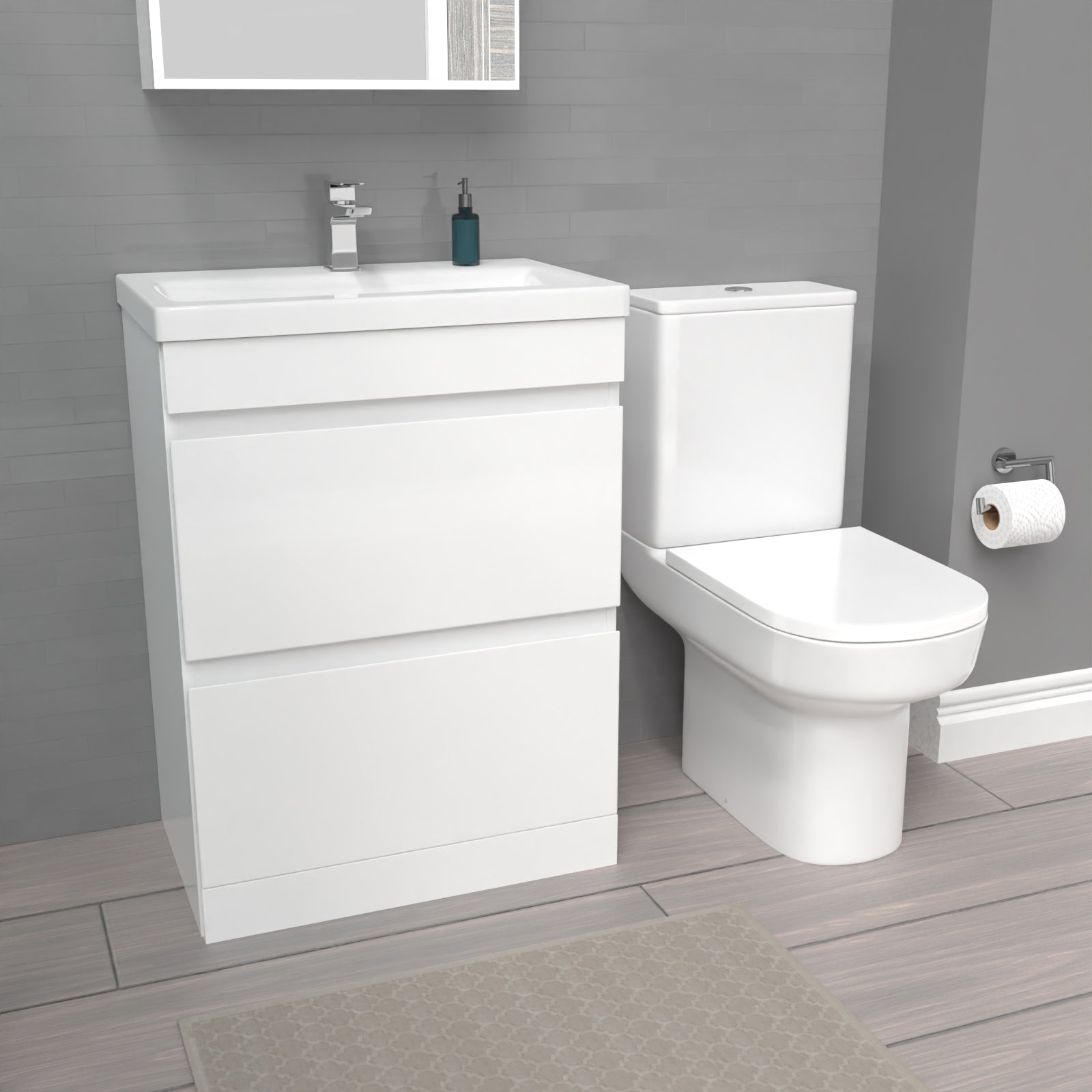 Alaska 600mm 2 Drawers Gloss Basin Vanity & Close Coupled Toilet White