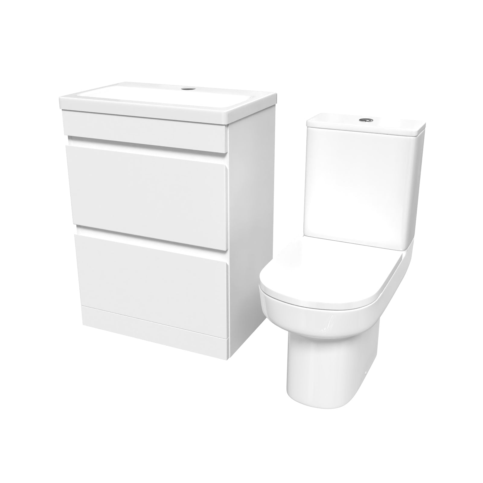 Alaska 600mm 2 Drawers Gloss Basin Vanity & Close Coupled Toilet White