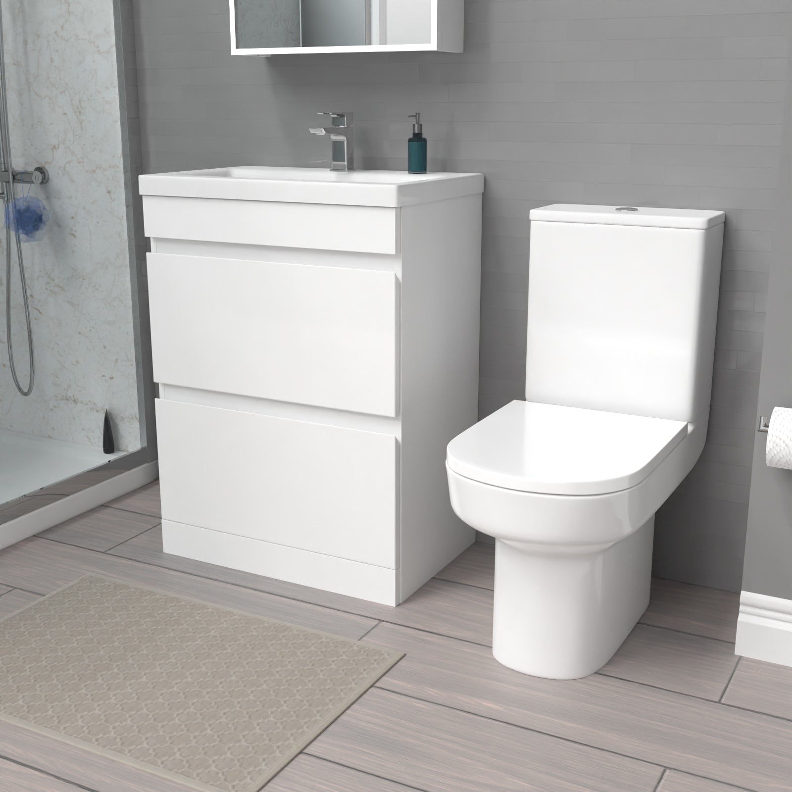 Alaska 600mm 2 Drawers Gloss Basin Vanity & Close Coupled Toilet White