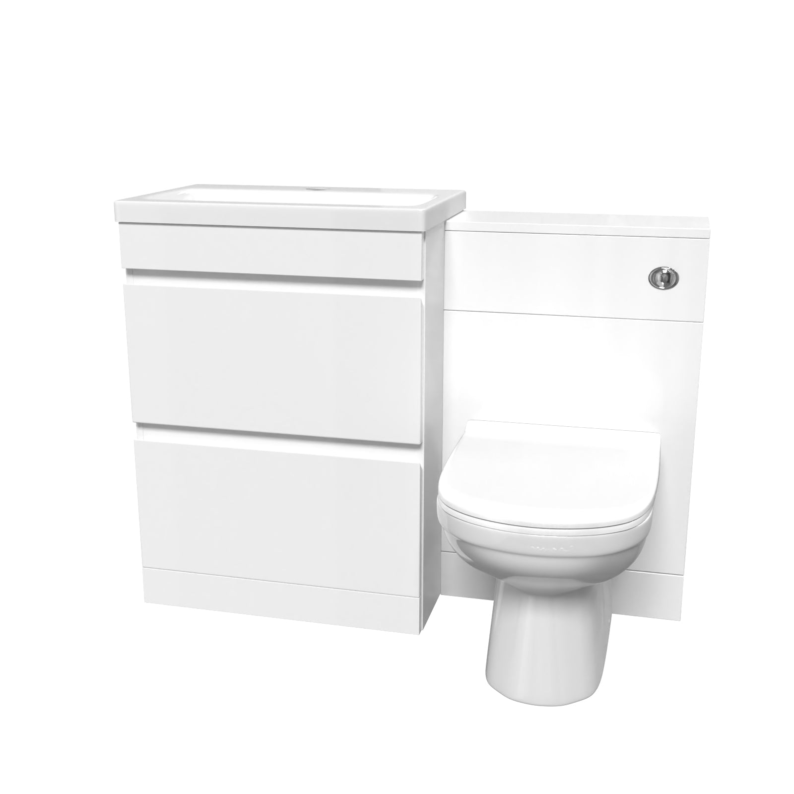 White Floor Standing 600mm Vanity Unit 2 Drawers WC Unit & BTW Toilet