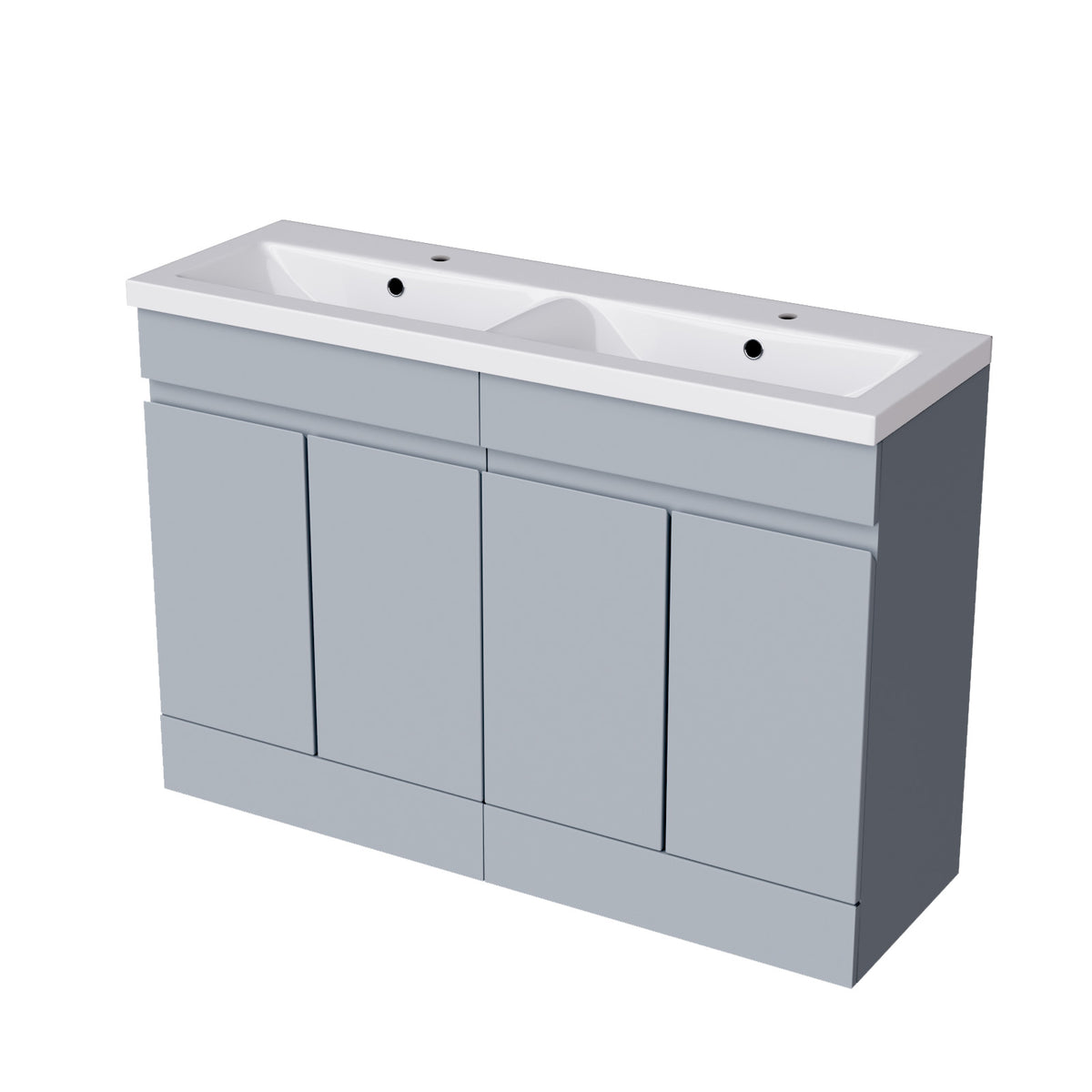 Set of 2 PVC Freestanding 600mm Cabinet & Ceramic Mid Edge Twin Basin - Matte Grey