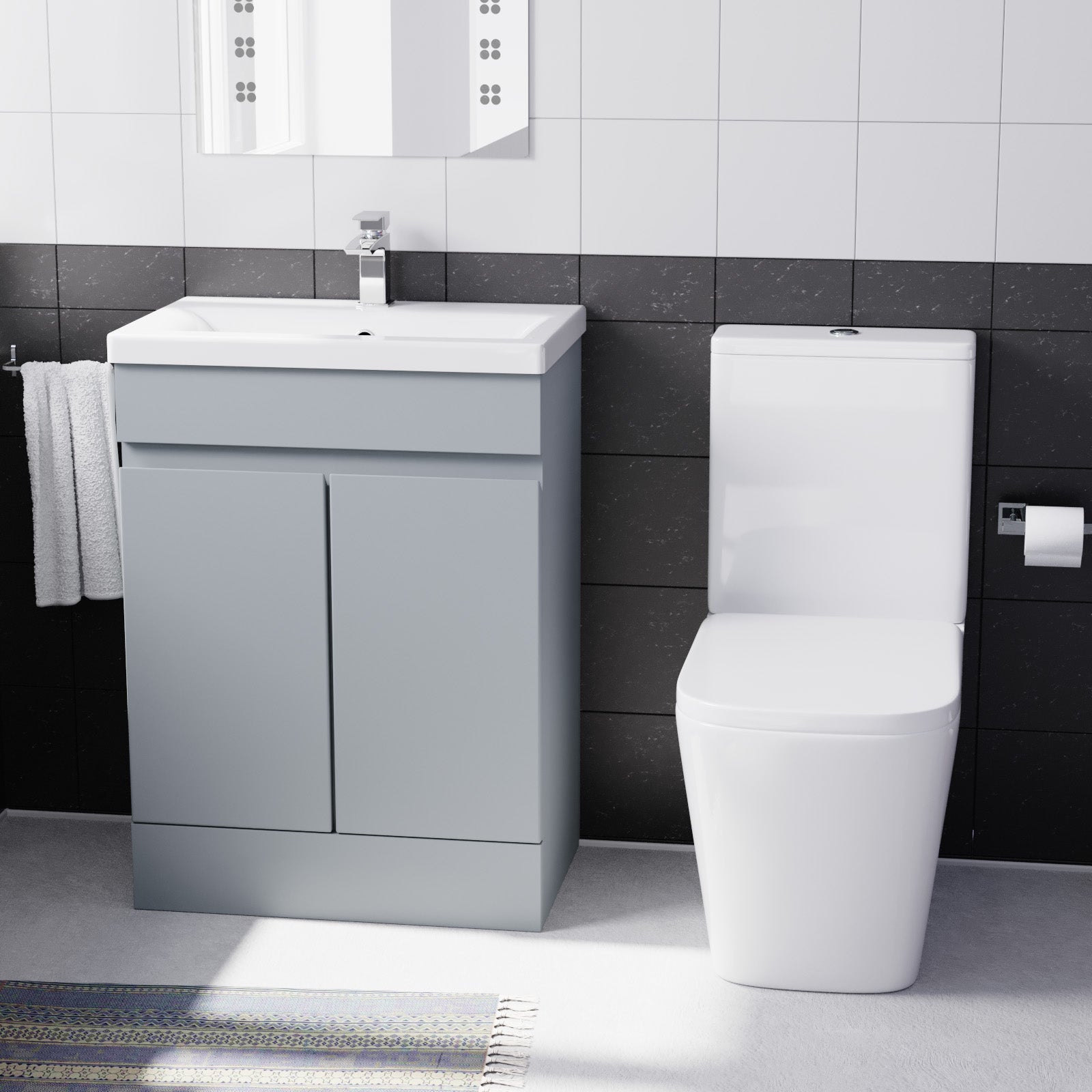 Alaska Matte Grey 600mm Freestanding Basin Vanity Unit & Close Coupled Toilet