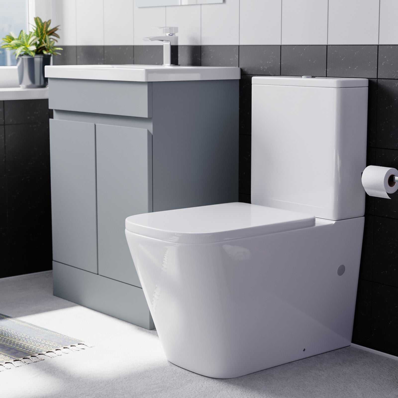 Alaska Matte Grey 600mm Freestanding Basin Vanity Unit & Close Coupled Toilet