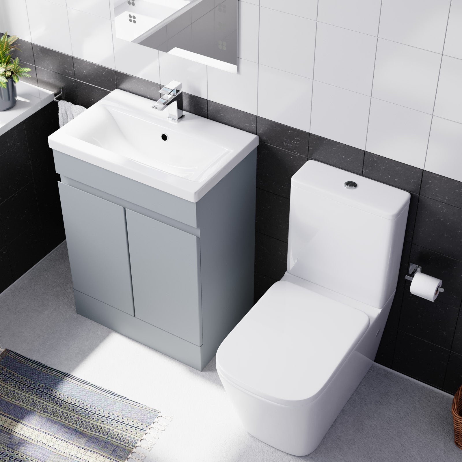 Alaska Matte Grey 600mm Freestanding Basin Vanity Unit & Close Coupled Toilet