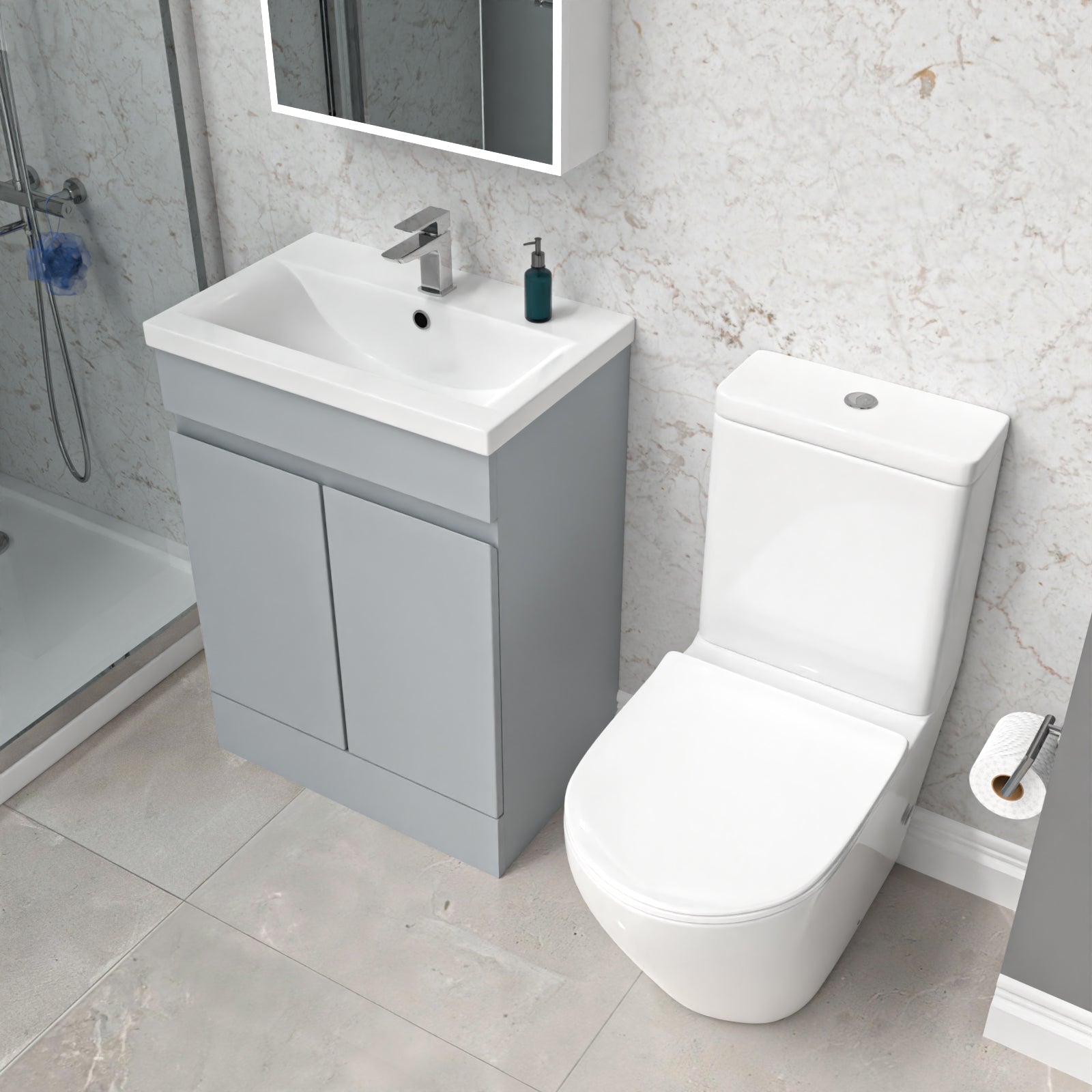 Alaska 600mm Matte Grey Basin Vanity & Close Coupled Toilet Set
