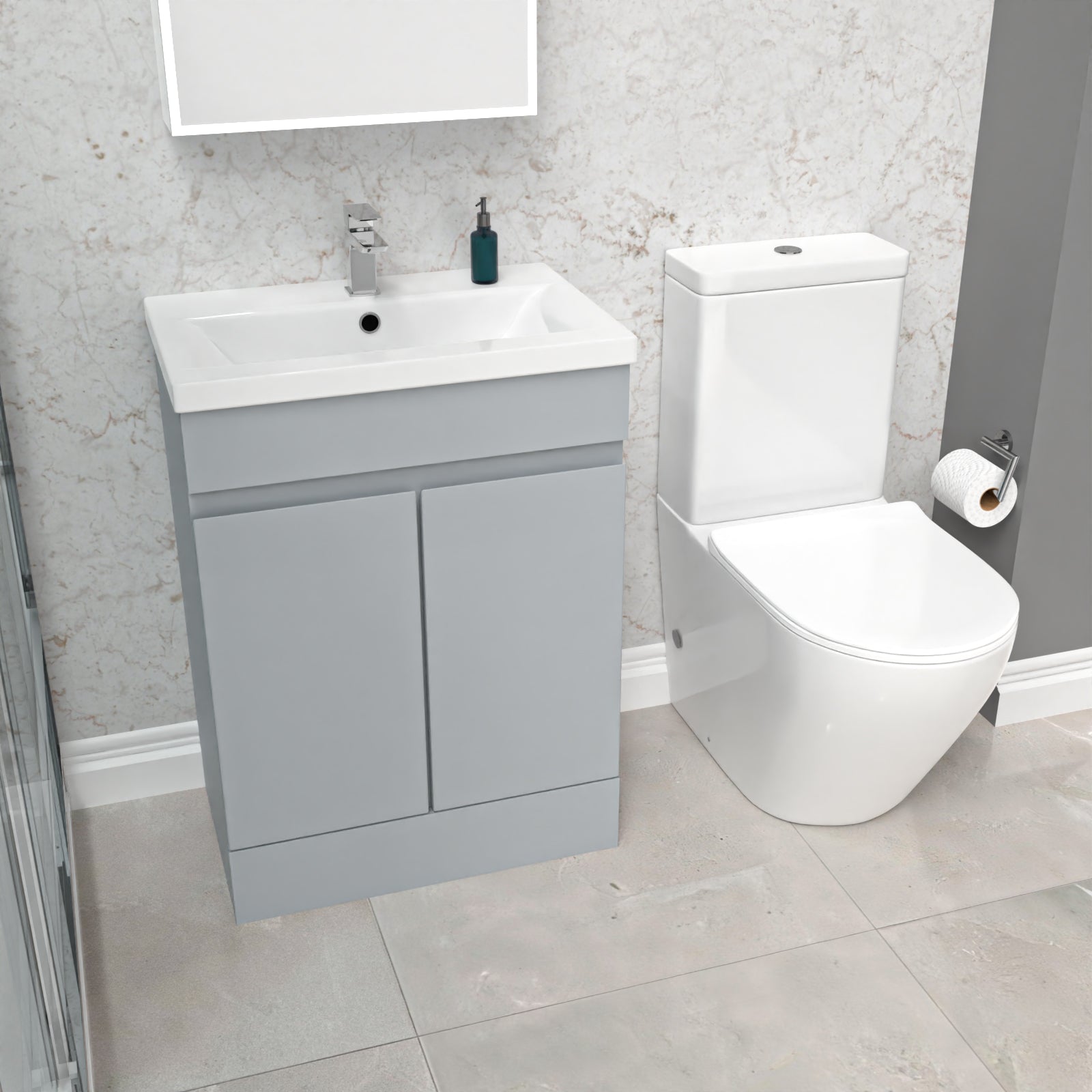 Alaska 600mm Matte Grey Basin Vanity & Close Coupled Toilet Set