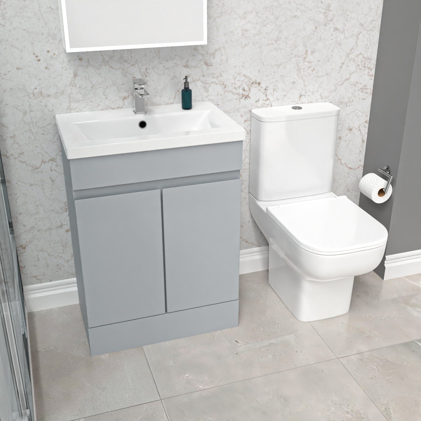Alaska 600mm Matte Grey Basin Vanity Unit & Close Coupled Toilet