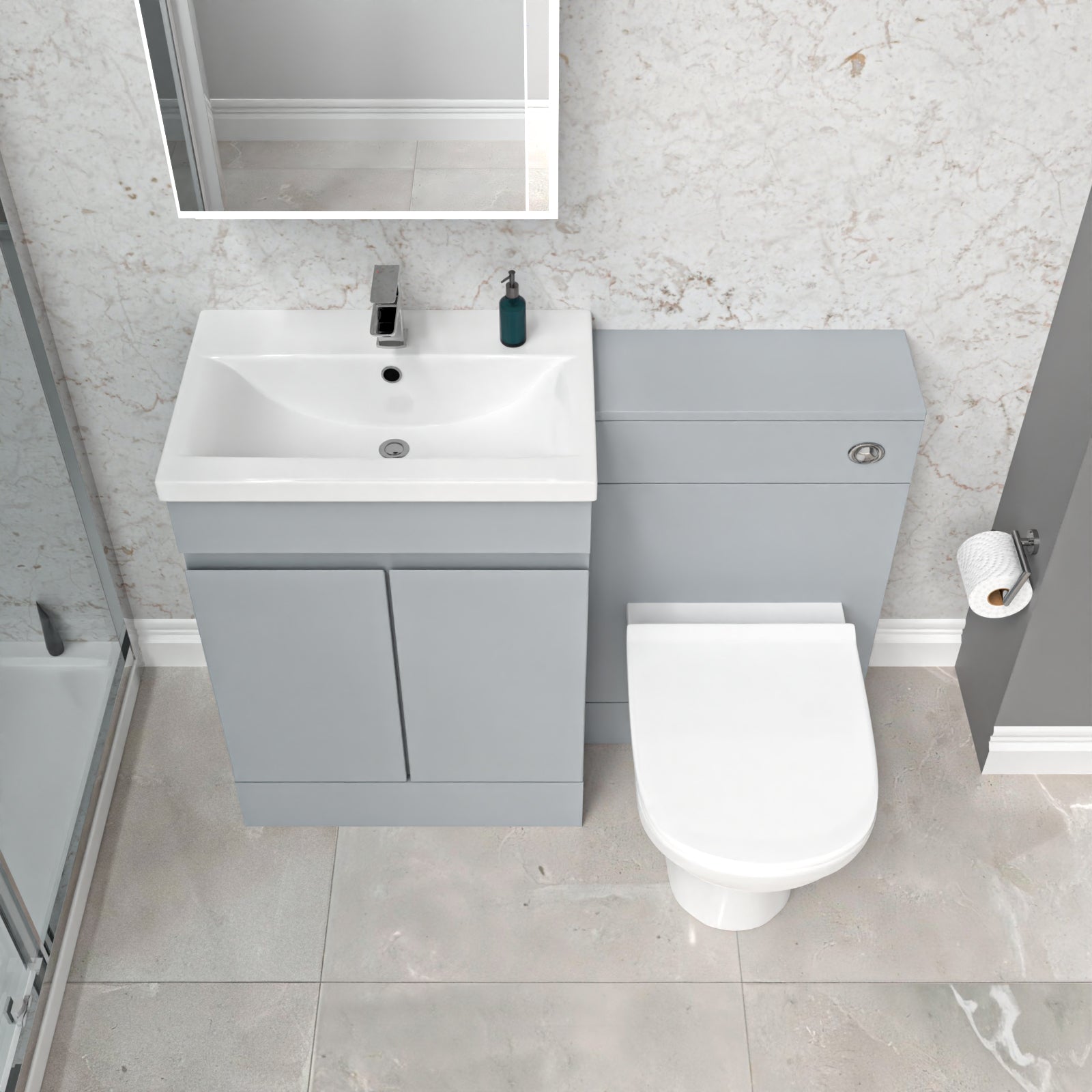Alaska Matte Grey Freestanding 600mm Vanity Unit, WC Unit & BTW Toilet