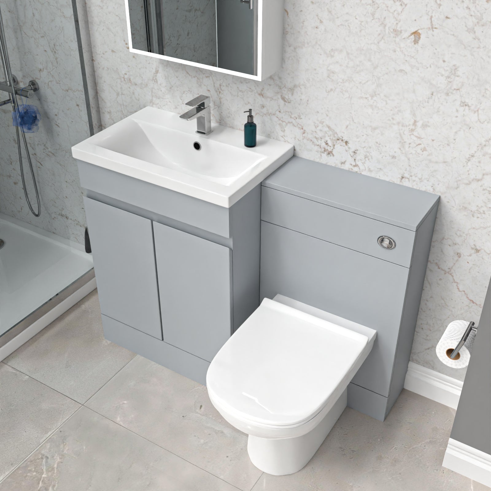 Alaska Matte Grey Freestanding 600mm Vanity Unit, WC Unit & BTW Toilet
