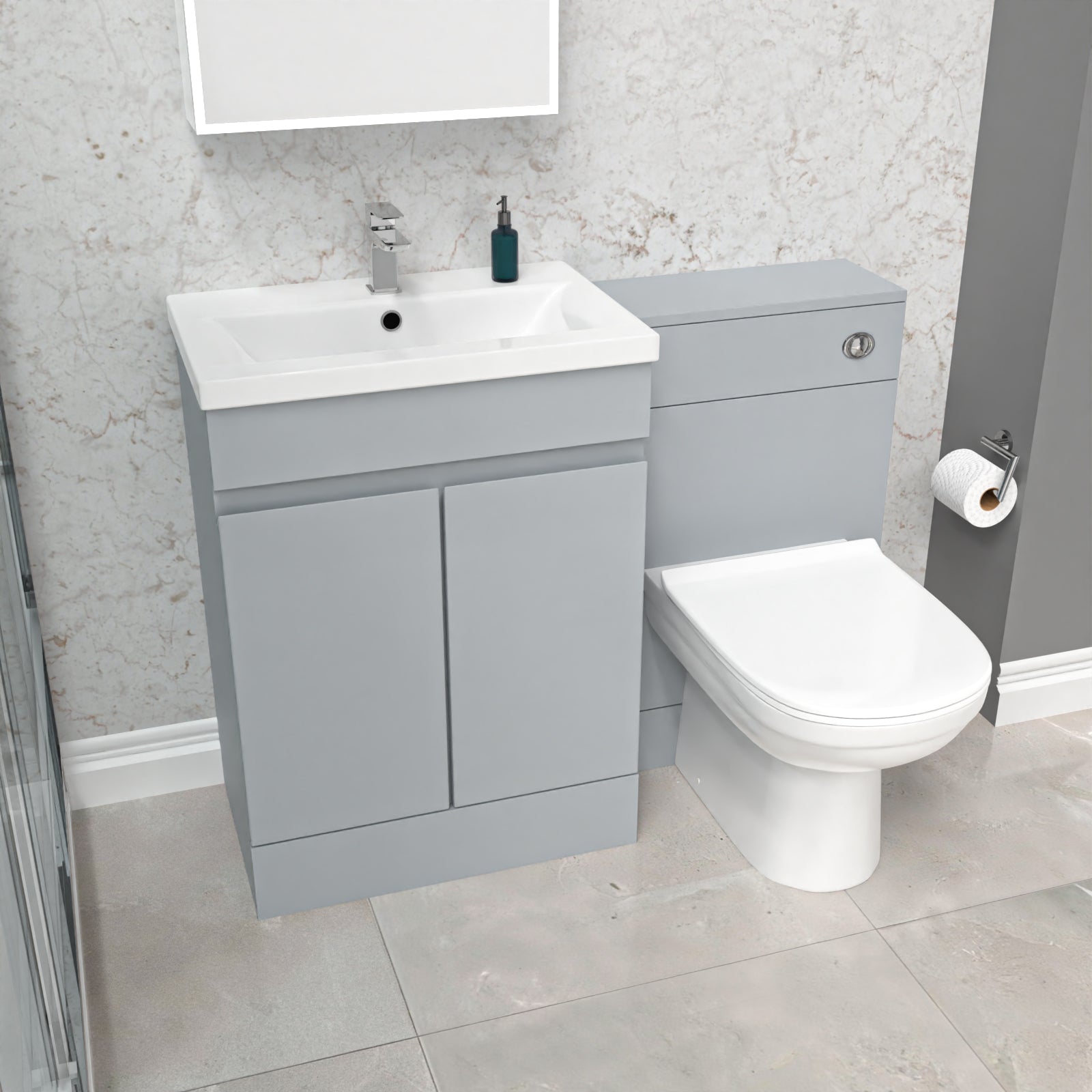 Alaska Matte Grey Freestanding 600mm Vanity Unit, WC Unit & BTW Toilet