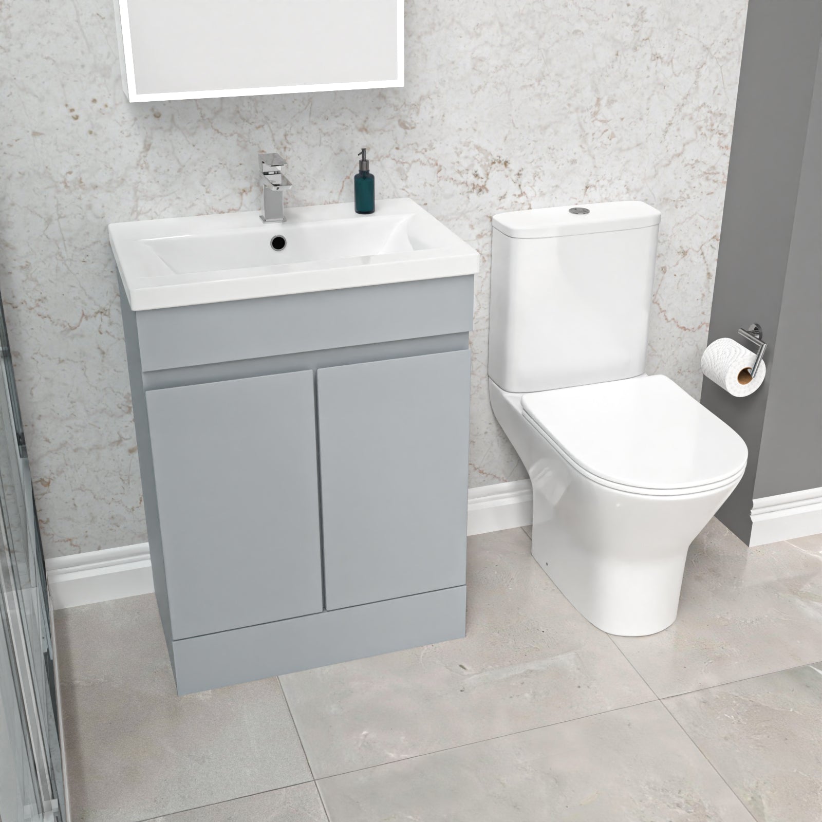 Alaska 600mm Matte Grey Basin Vanity & Close Coupled Rimless Toilet
