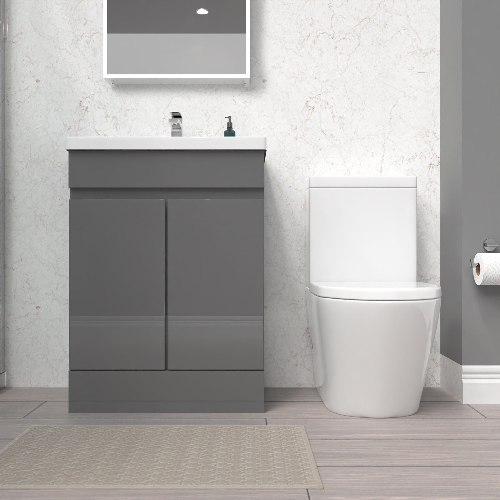 Alaska Steel Grey 600mm Freestanding Basin Vanity & Close Coupled Toilet