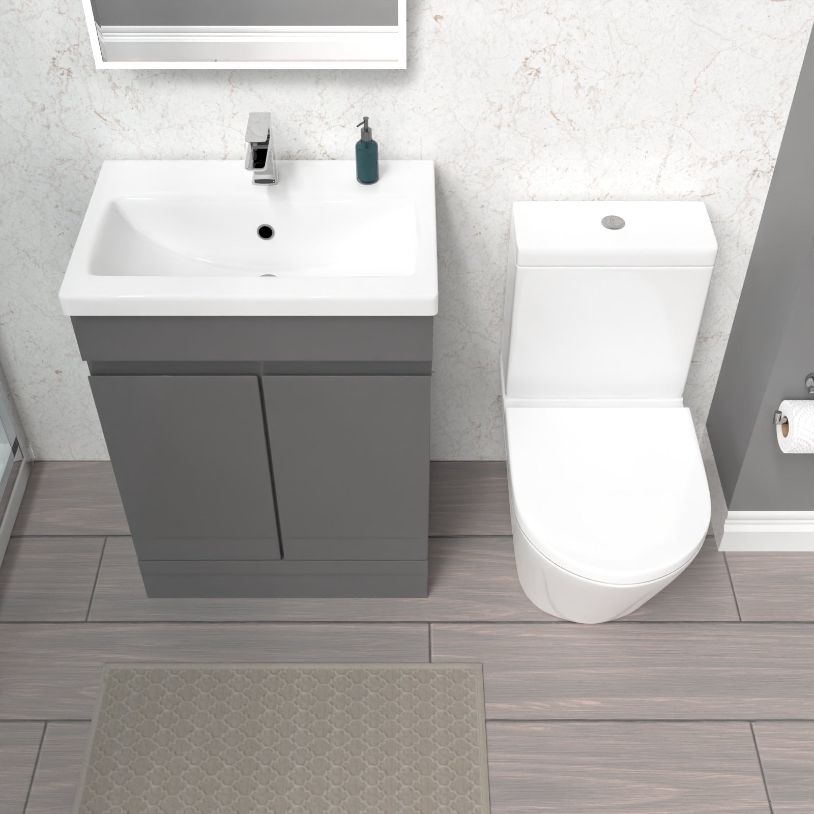 Alaska Steel Grey 600mm Freestanding Basin Vanity & Close Coupled Toilet