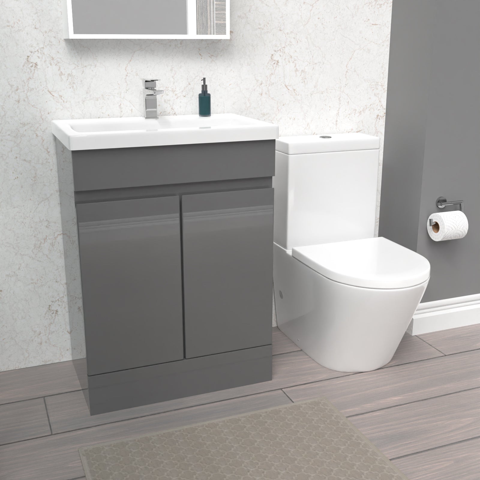 Alaska Steel Grey 600mm Freestanding Basin Vanity & Close Coupled Toilet