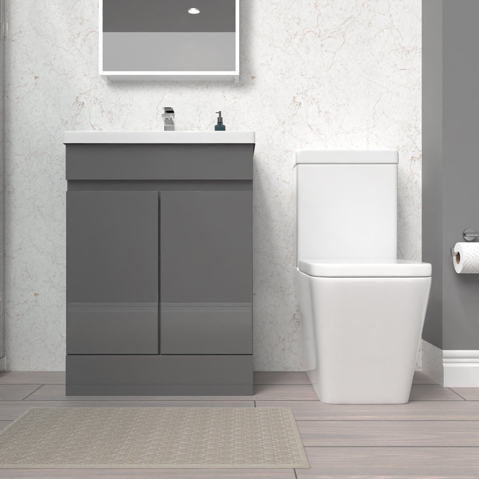 Alaska Steel Grey 600mm Freestanding Basin Vanity Unit & Close Coupled Toilet