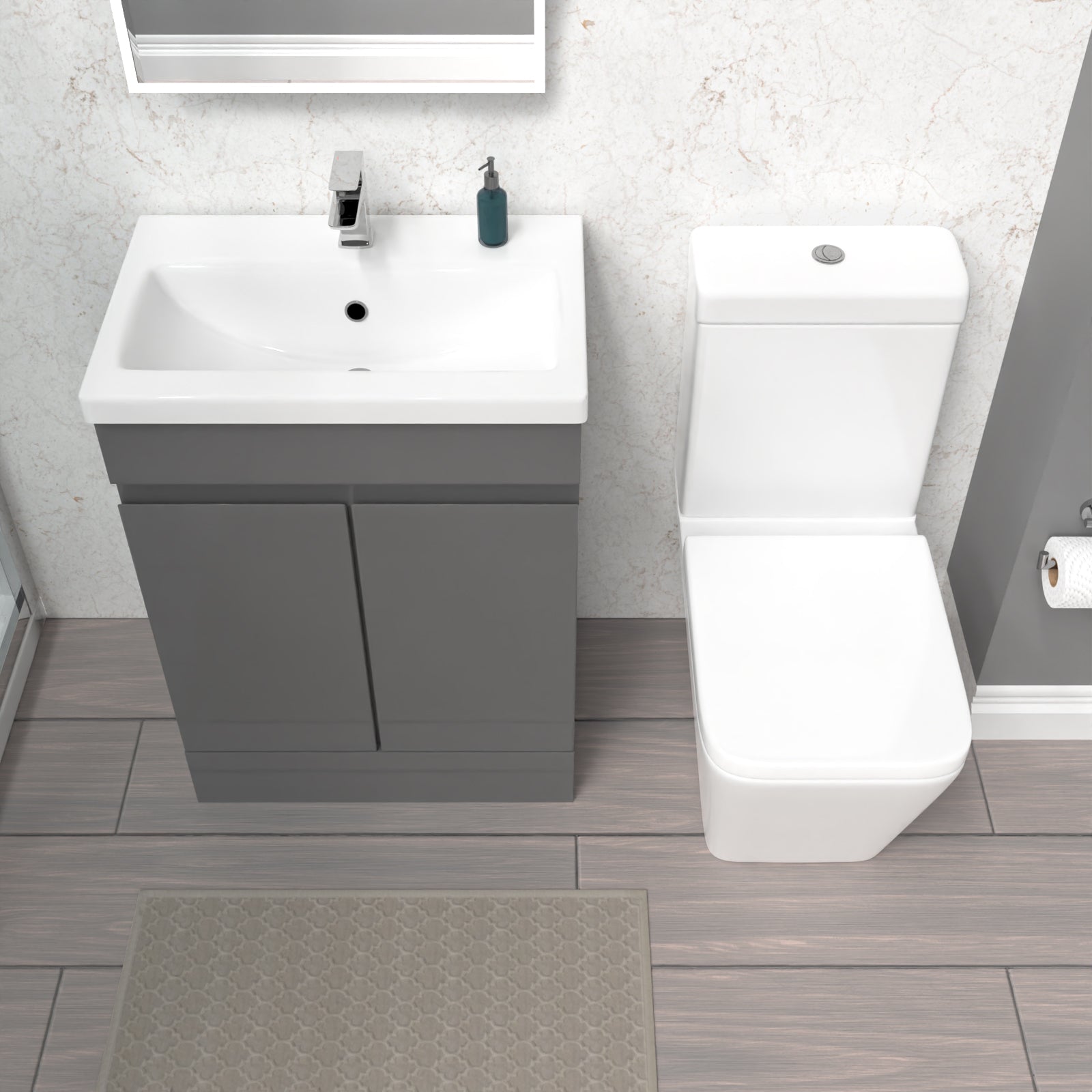 Alaska Steel Grey 600mm Freestanding Basin Vanity Unit & Close Coupled Toilet