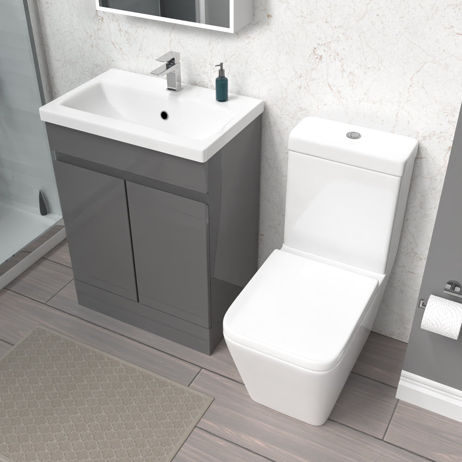 Alaska Steel Grey 600mm Freestanding Basin Vanity Unit & Close Coupled Toilet