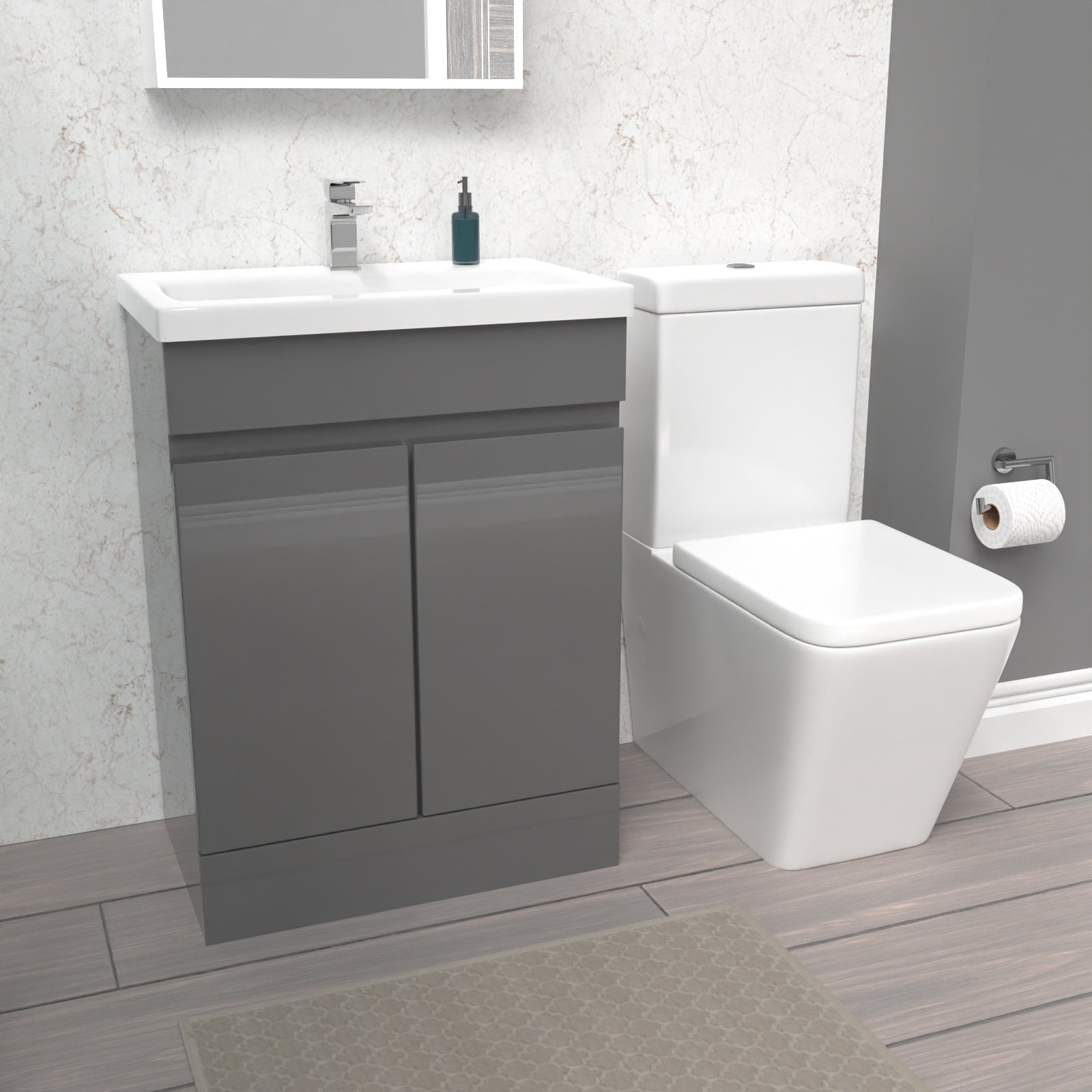 Alaska Steel Grey 600mm Freestanding Basin Vanity Unit & Close Coupled Toilet