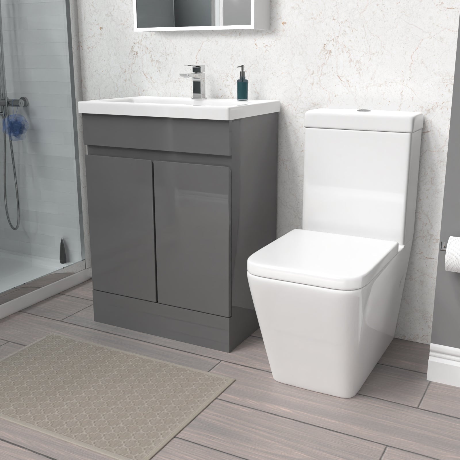 Alaska Steel Grey 600mm Freestanding Basin Vanity Unit & Close Coupled Toilet