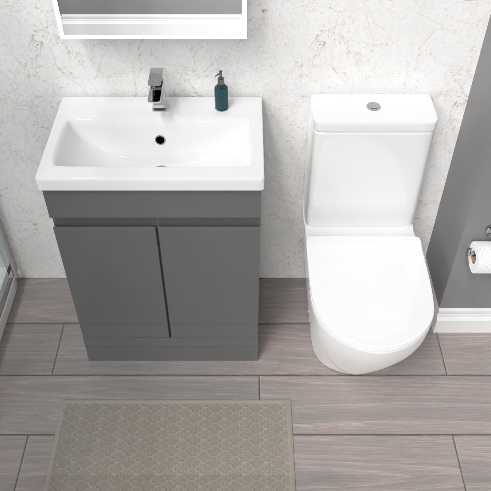 Alaska 600mm Steel Grey Basin Vanity Unit & Rimless Close Coupled Toilet Set