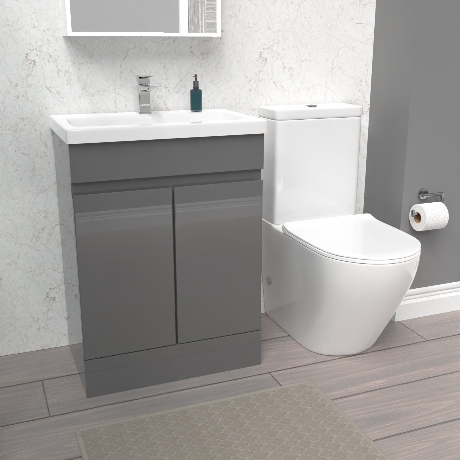 Alaska 600mm Steel Grey Basin Vanity Unit & Rimless Close Coupled Toilet Set