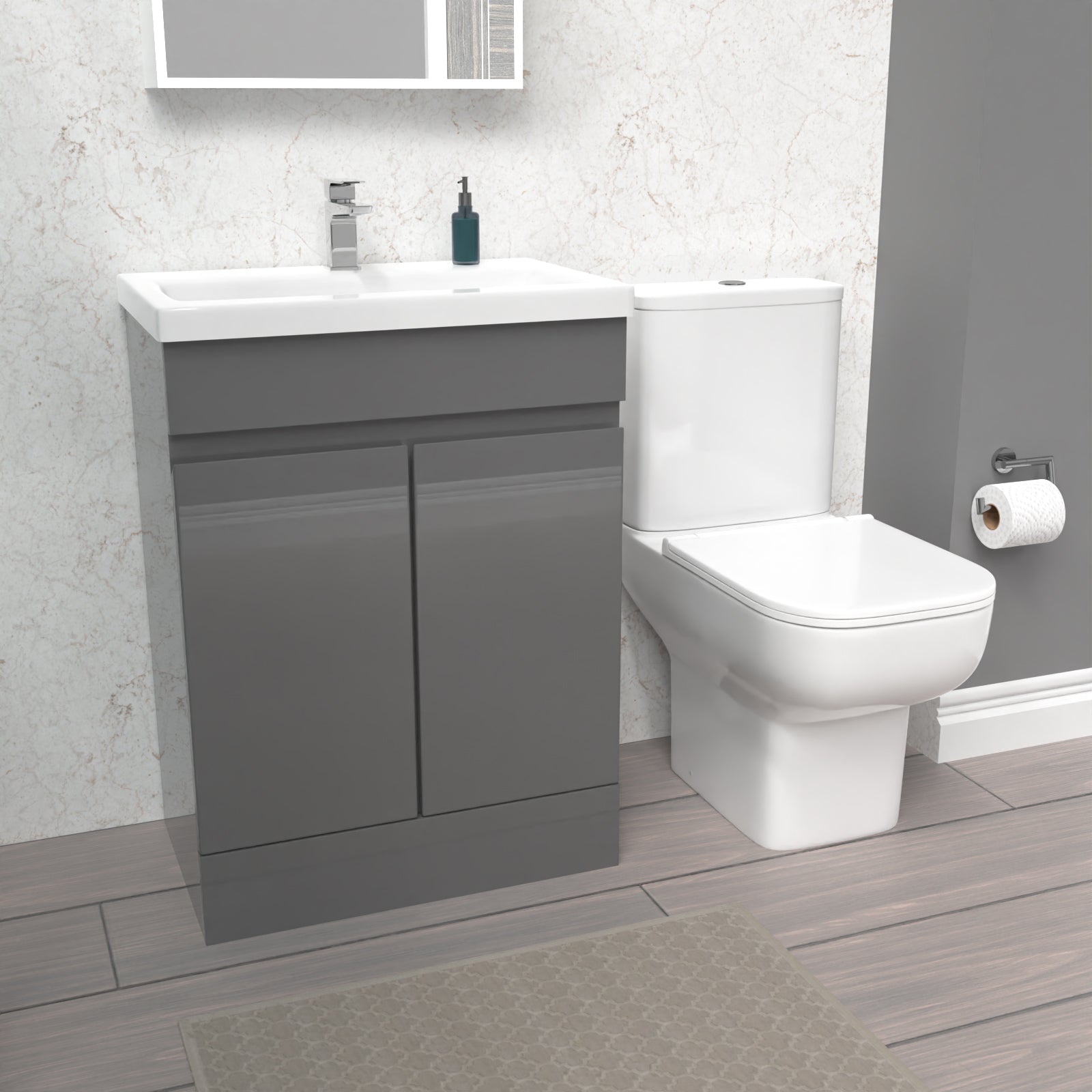 Alaska 600mm Steel Grey Basin Vanity Unit & Close Coupled Toilet