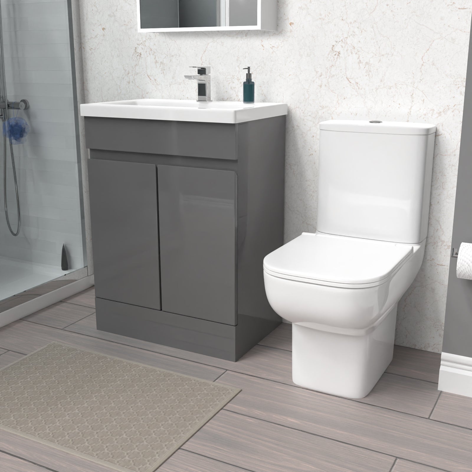 Alaska 600mm Steel Grey Basin Vanity Unit & Close Coupled Toilet