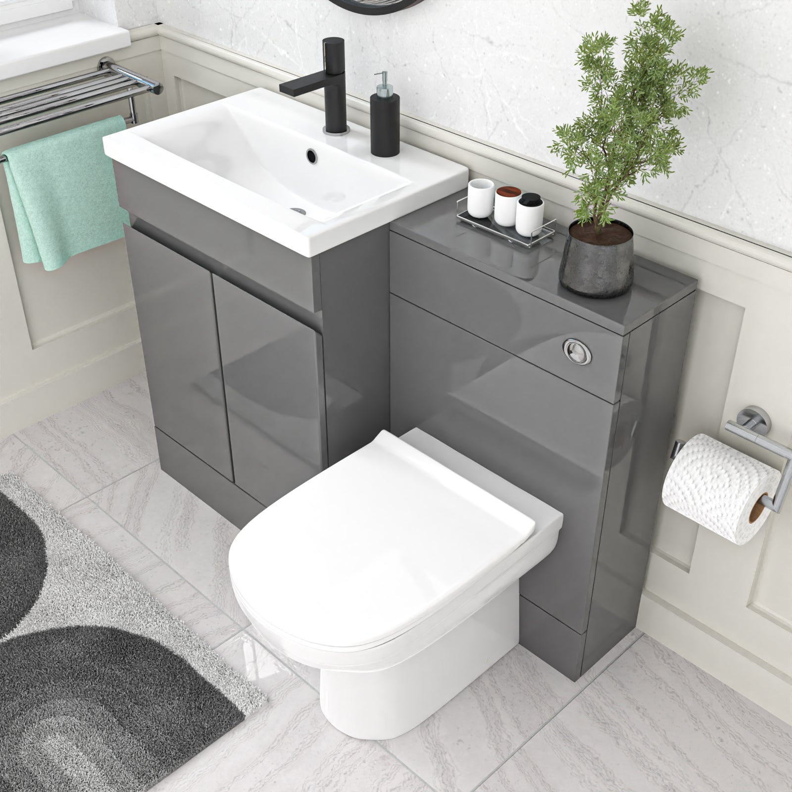 Alaska Grey Floorstanding 600mm Vanity Unit with WC Unit & BTW Toilet