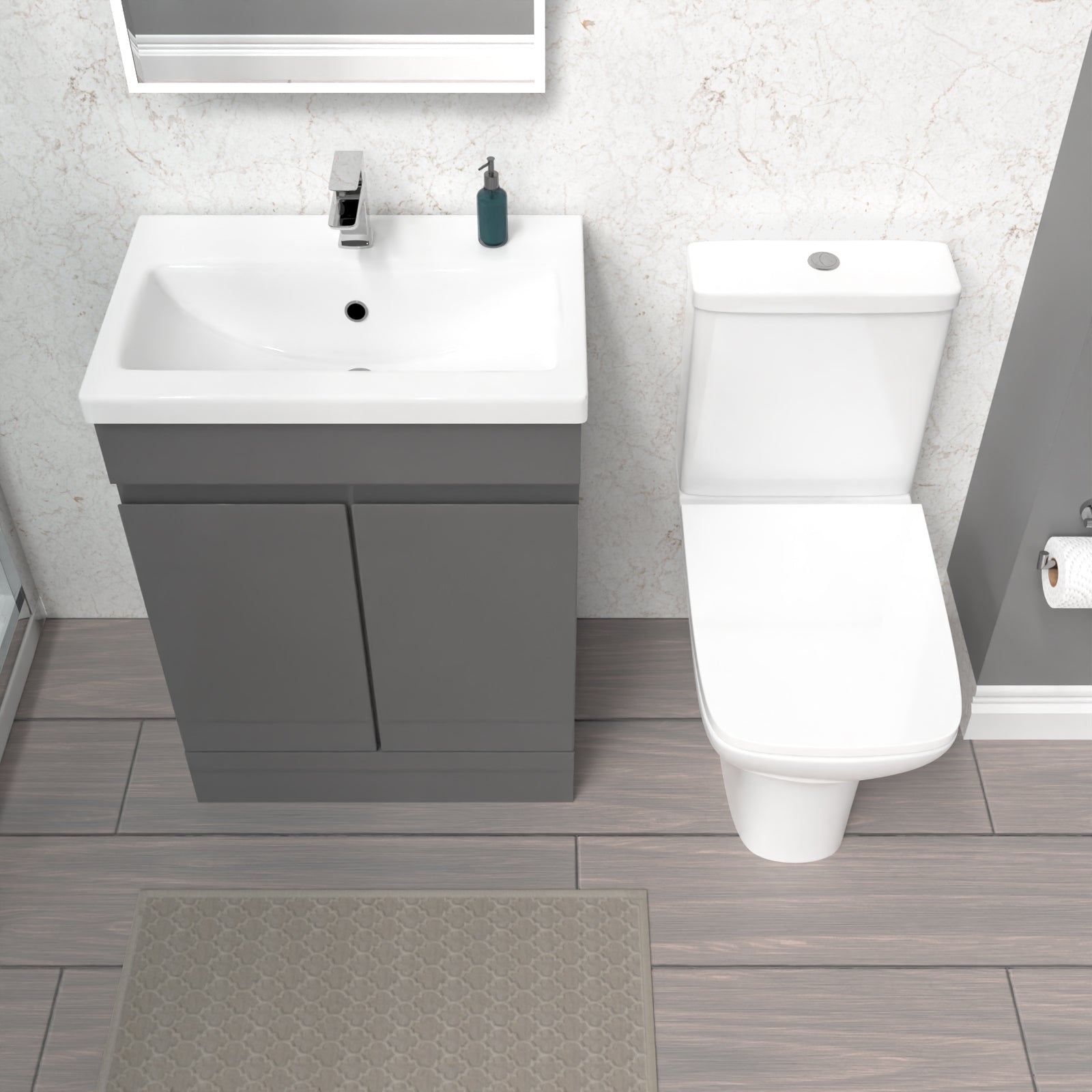 Alaska 600mm Steel Grey Basin Vanity & Rimless Close Coupled toilet