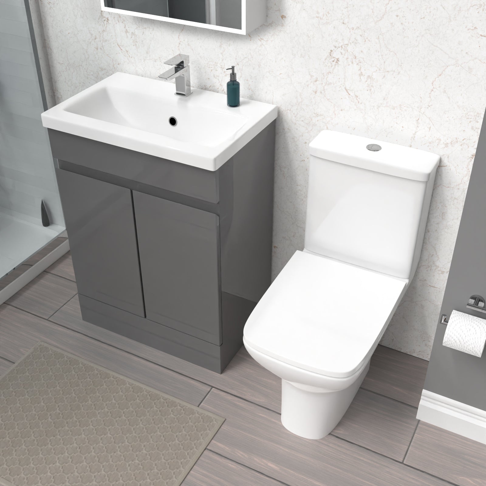 Alaska 600mm Steel Grey Basin Vanity & Rimless Close Coupled toilet