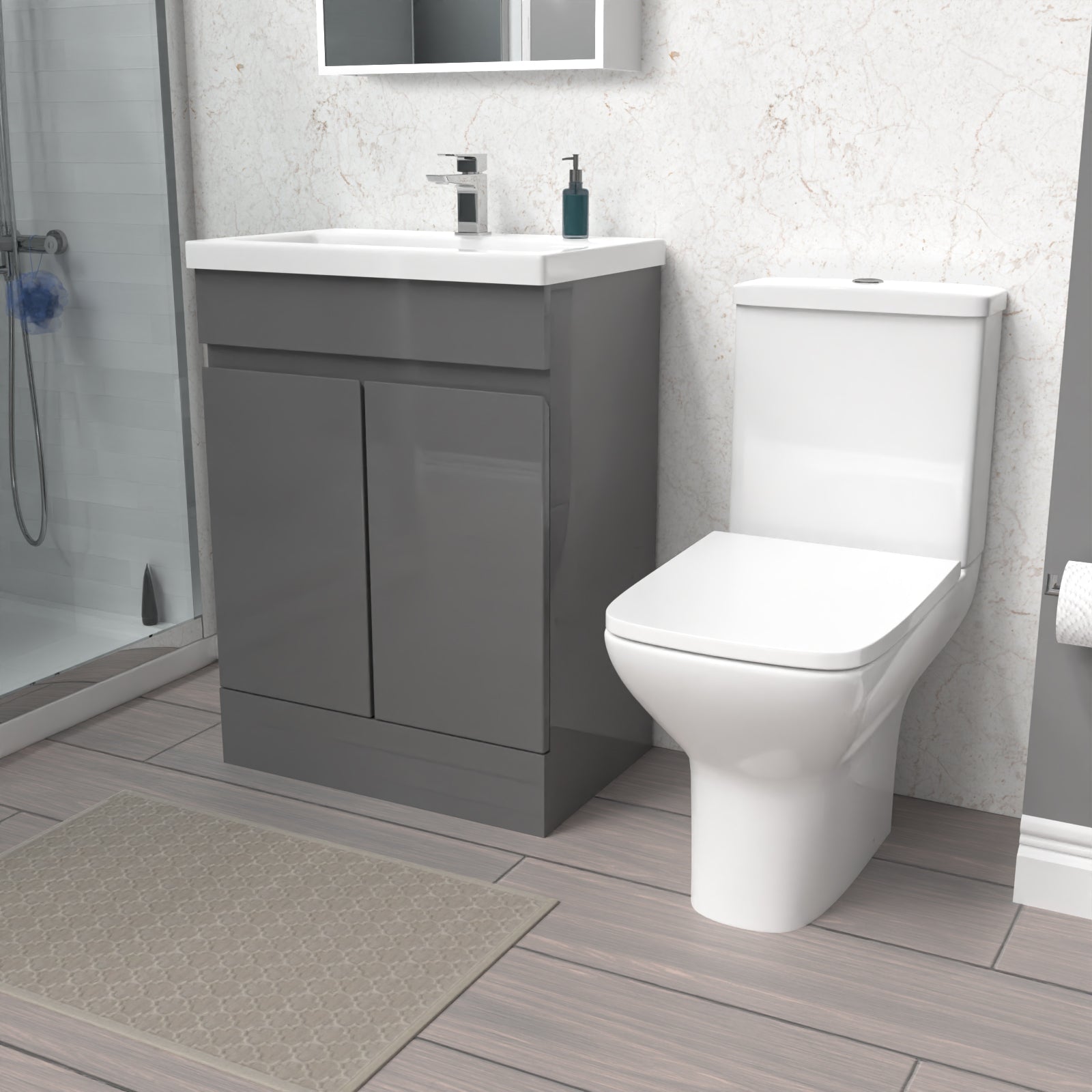 Alaska 600mm Steel Grey Basin Vanity & Rimless Close Coupled toilet